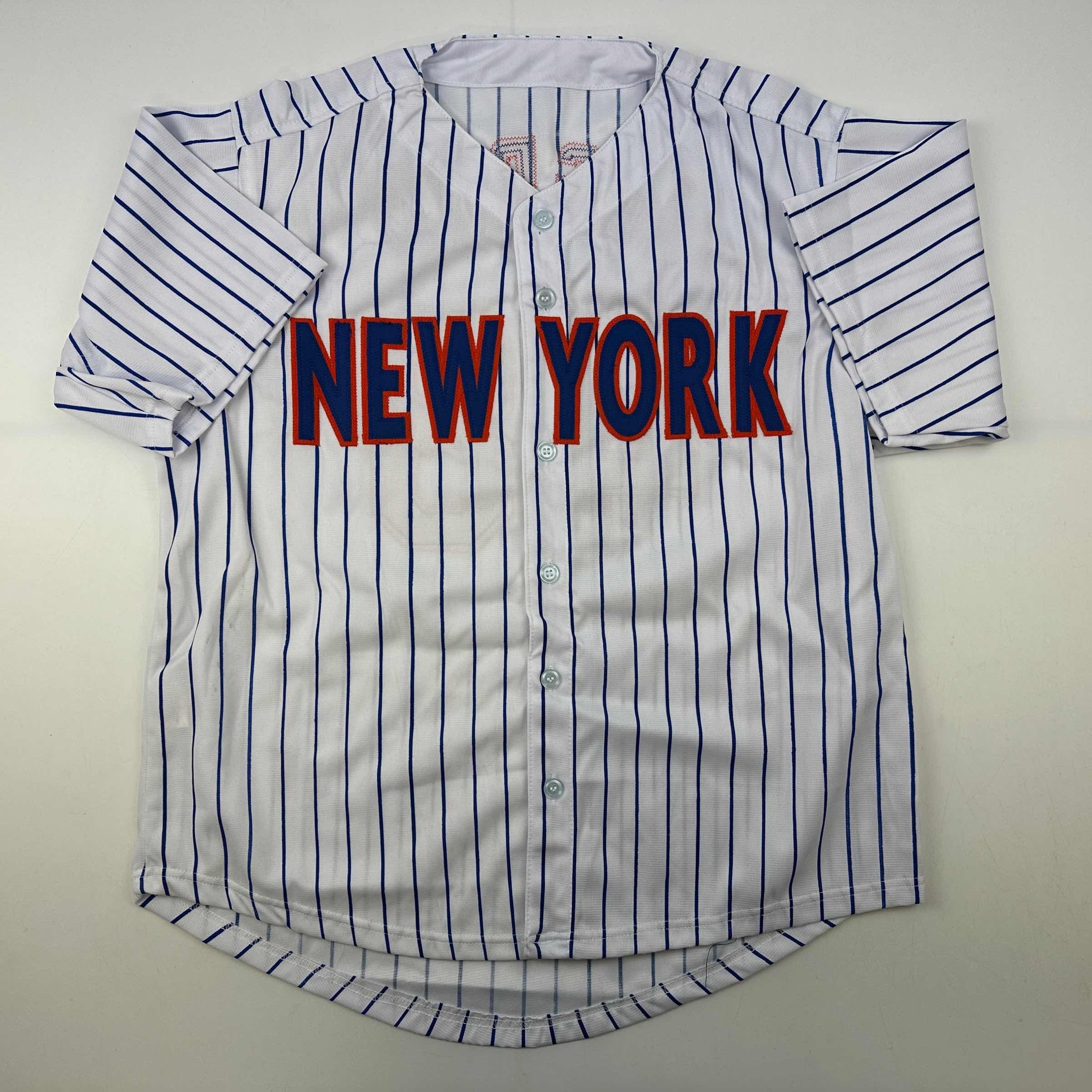 Facsimile Autographed Jacob DeGrom New York Pinstripe Reprint Laser Auto Baseball Jersey Size Men's XL