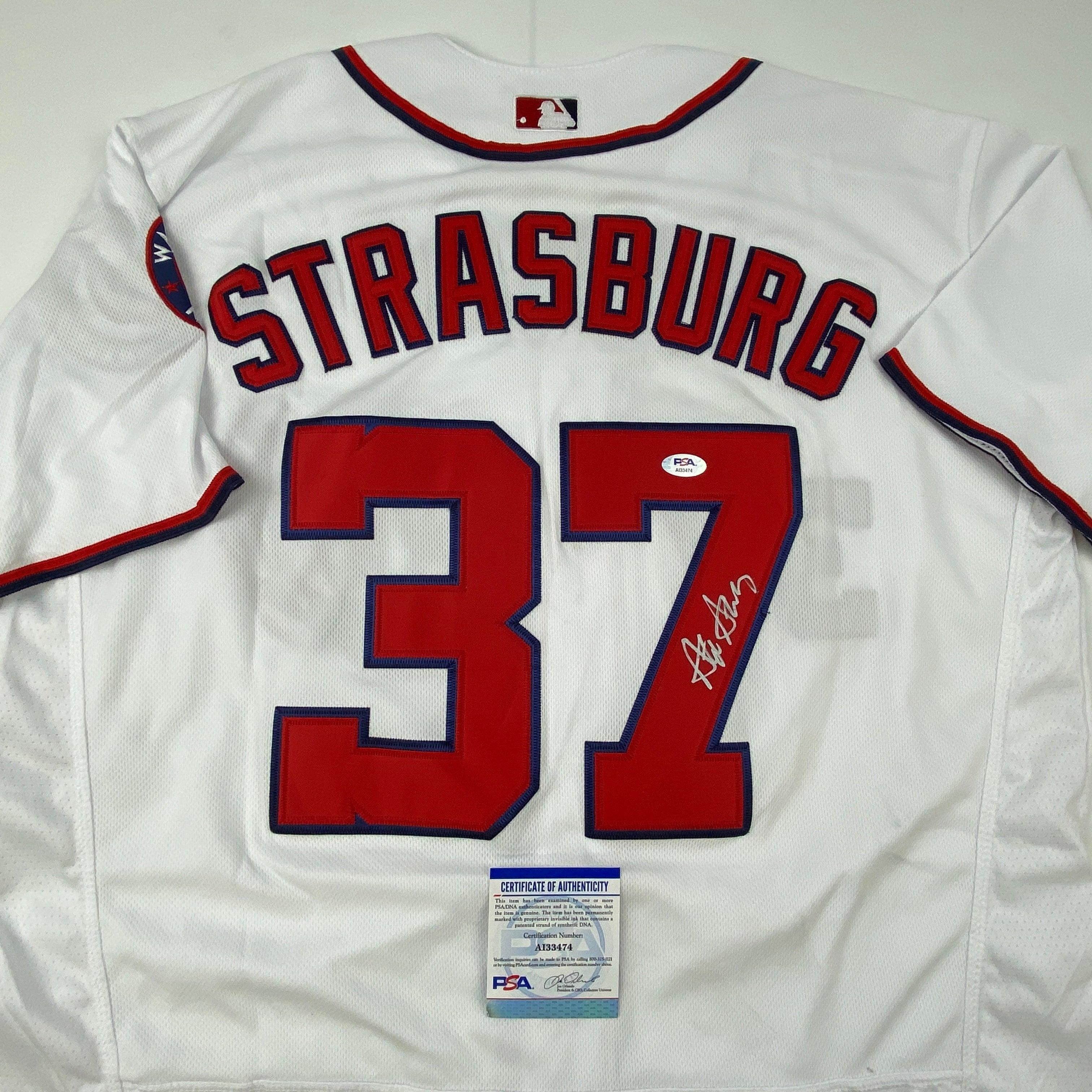 Autographed/Signed Stephen Strasburg Washington White Baseball Jersey PSA/DNA COA