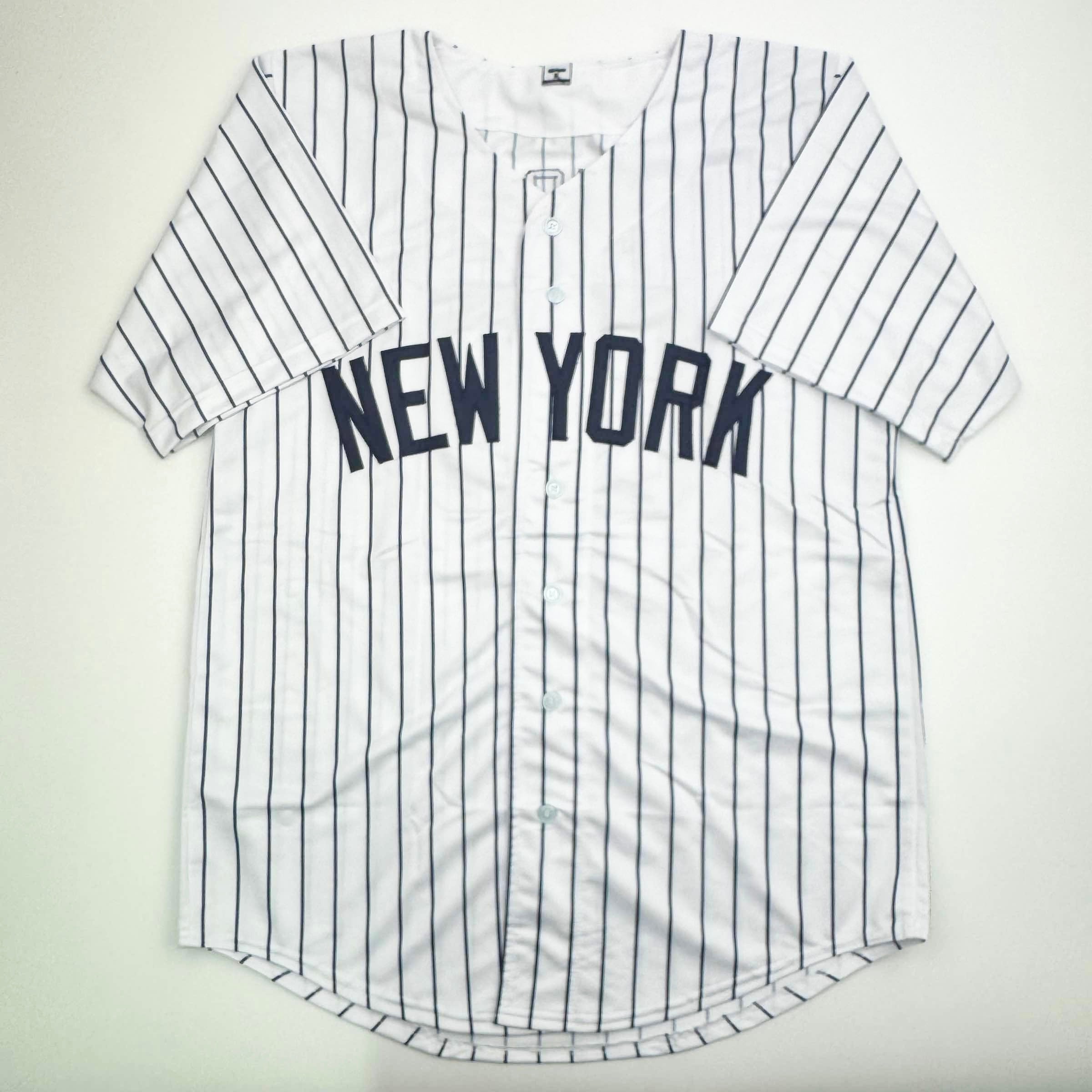 FADED Autographed/Signed Ben Rice New York Pinstripe Baseball Jersey JSA COA
