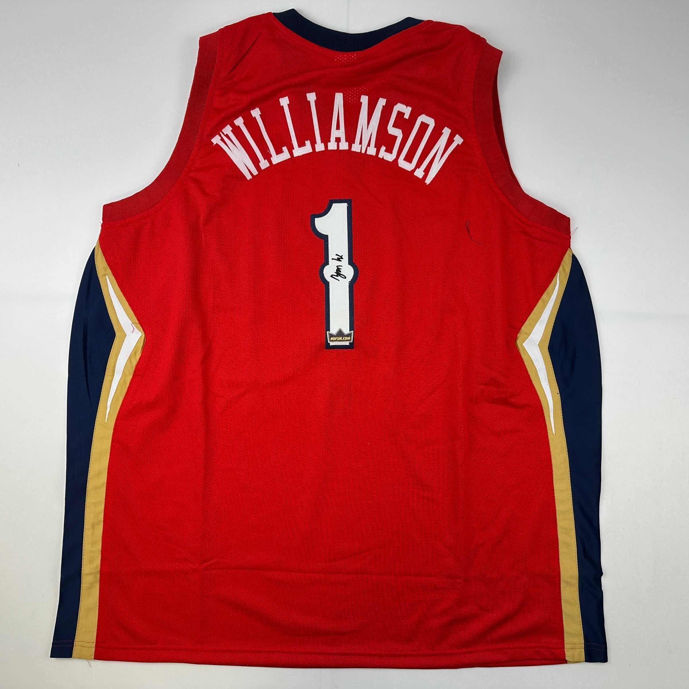 Facsimile Autographed Zion Williamson New Orleans Red Reprint Laser Auto Basketball Jersey Size Men's XL