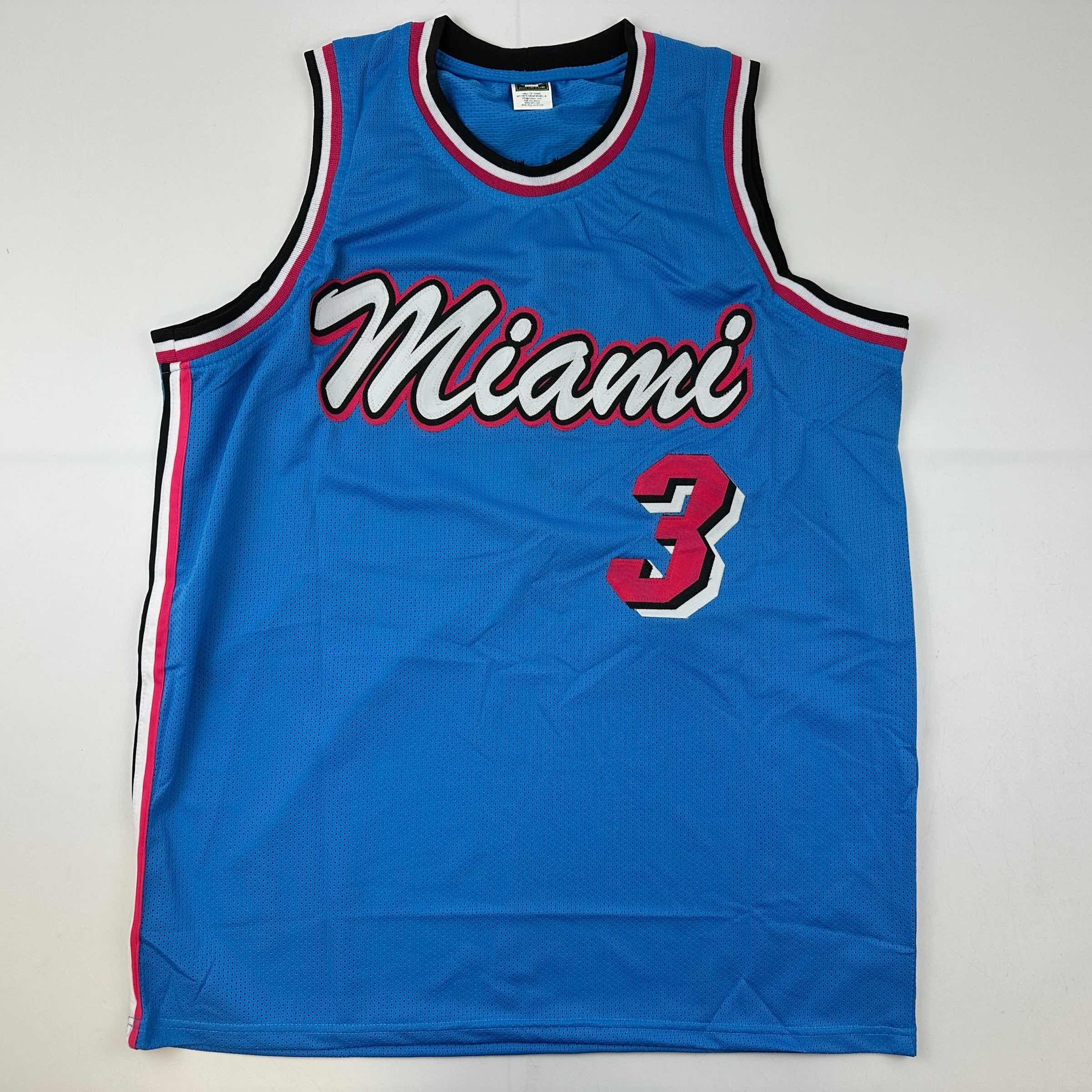 Facsimile Autographed Dwyane Wade Miami Blue Vice City Reprint Laser Auto Basketball Jersey Size Men's XL