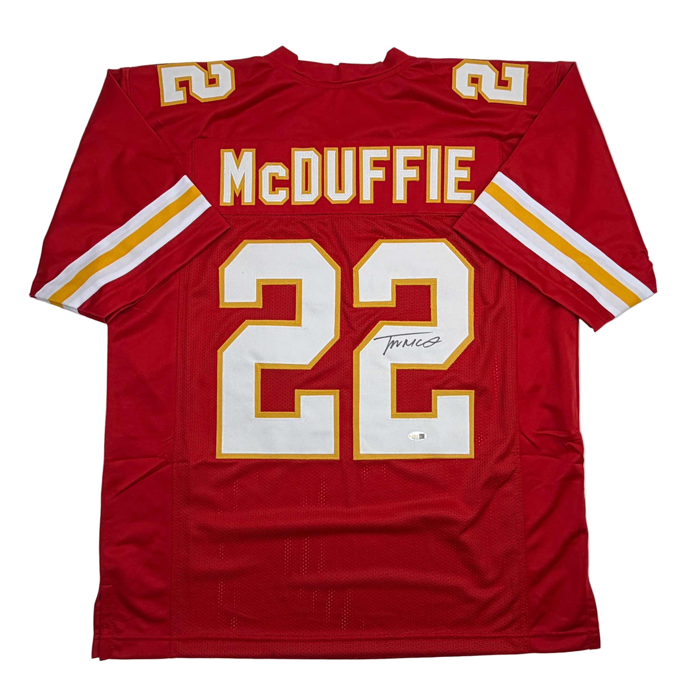 Autographed/Signed Trent McDuffie Kansas City Red Football Jersey JSA COA
