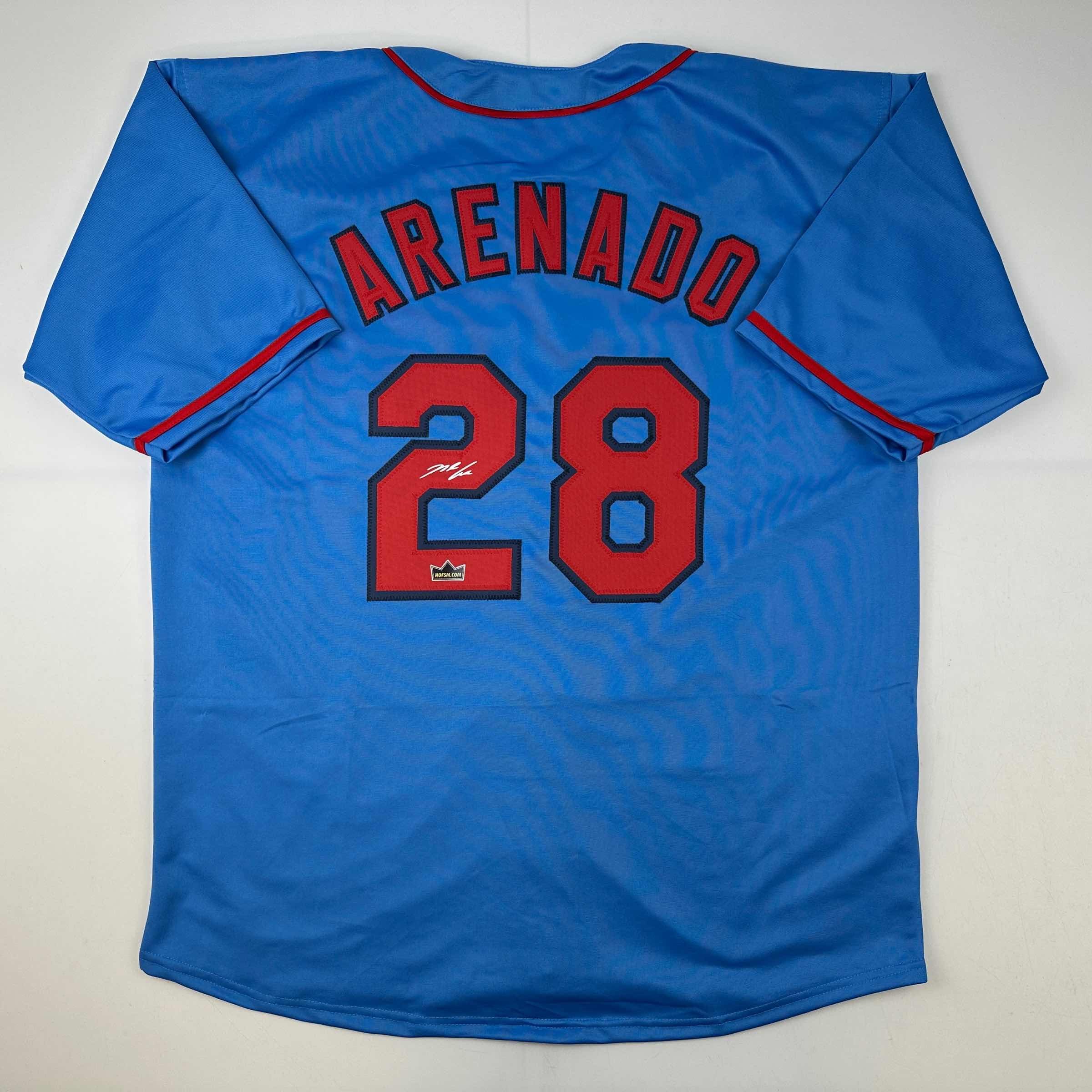 Facsimile Autographed Nolan Arenado St. Louis Blue Reprint Laser Auto Baseball Jersey Size Men's XL