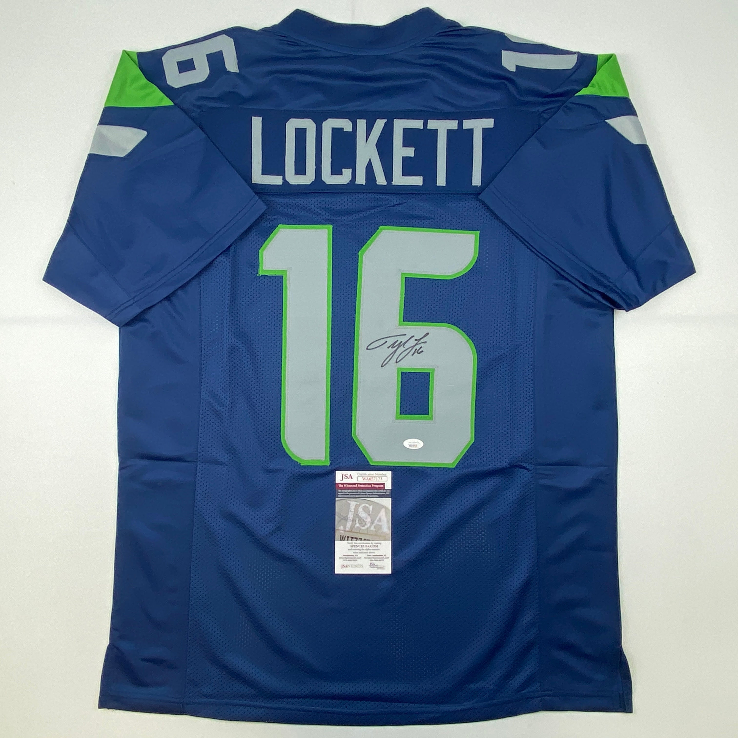 Autographed/Signed Tyler Lockett Seattle Blue Football Jersey JSA COA