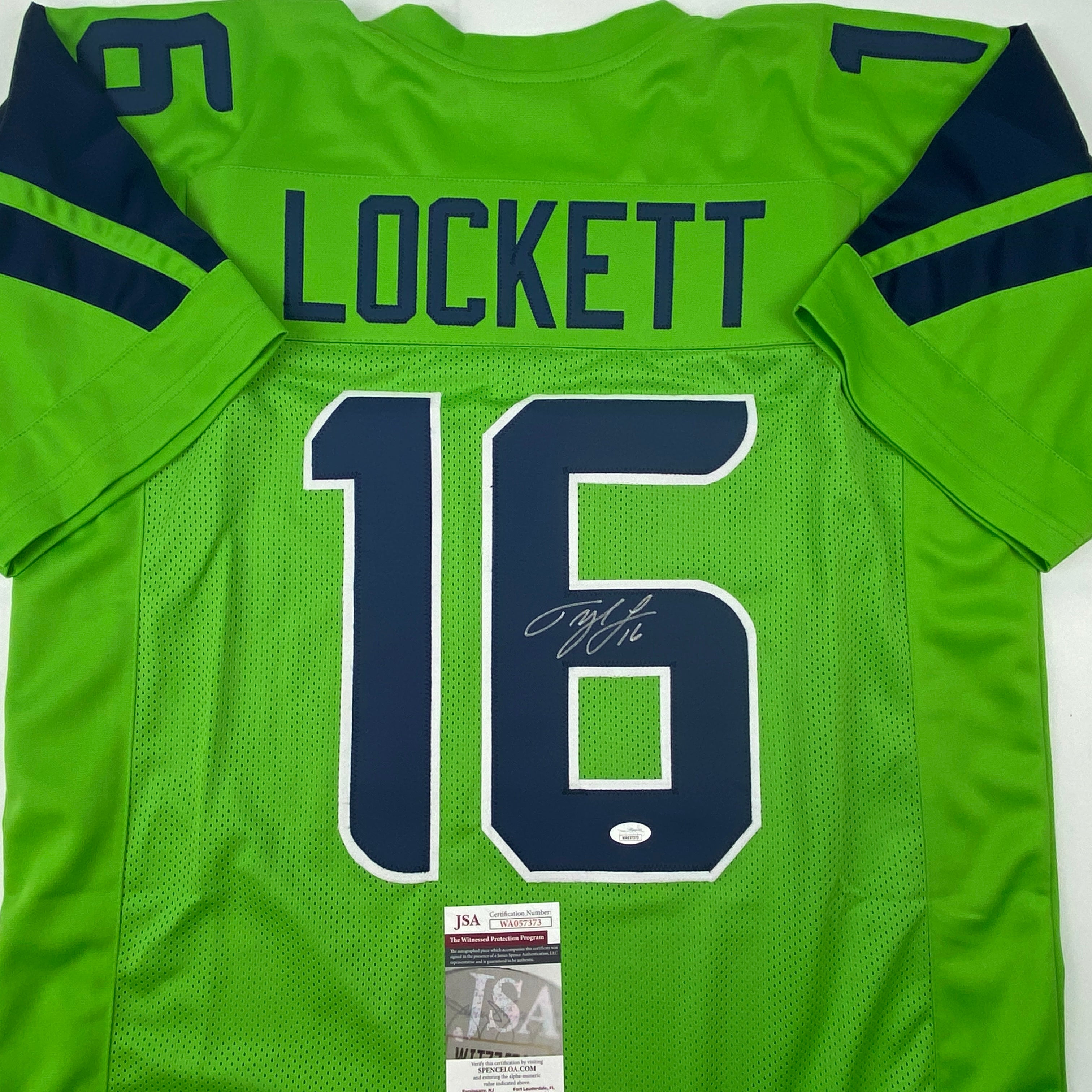 Autographed/Signed Tyler Lockett Seattle Green Color Rush Football Jersey JSA COA
