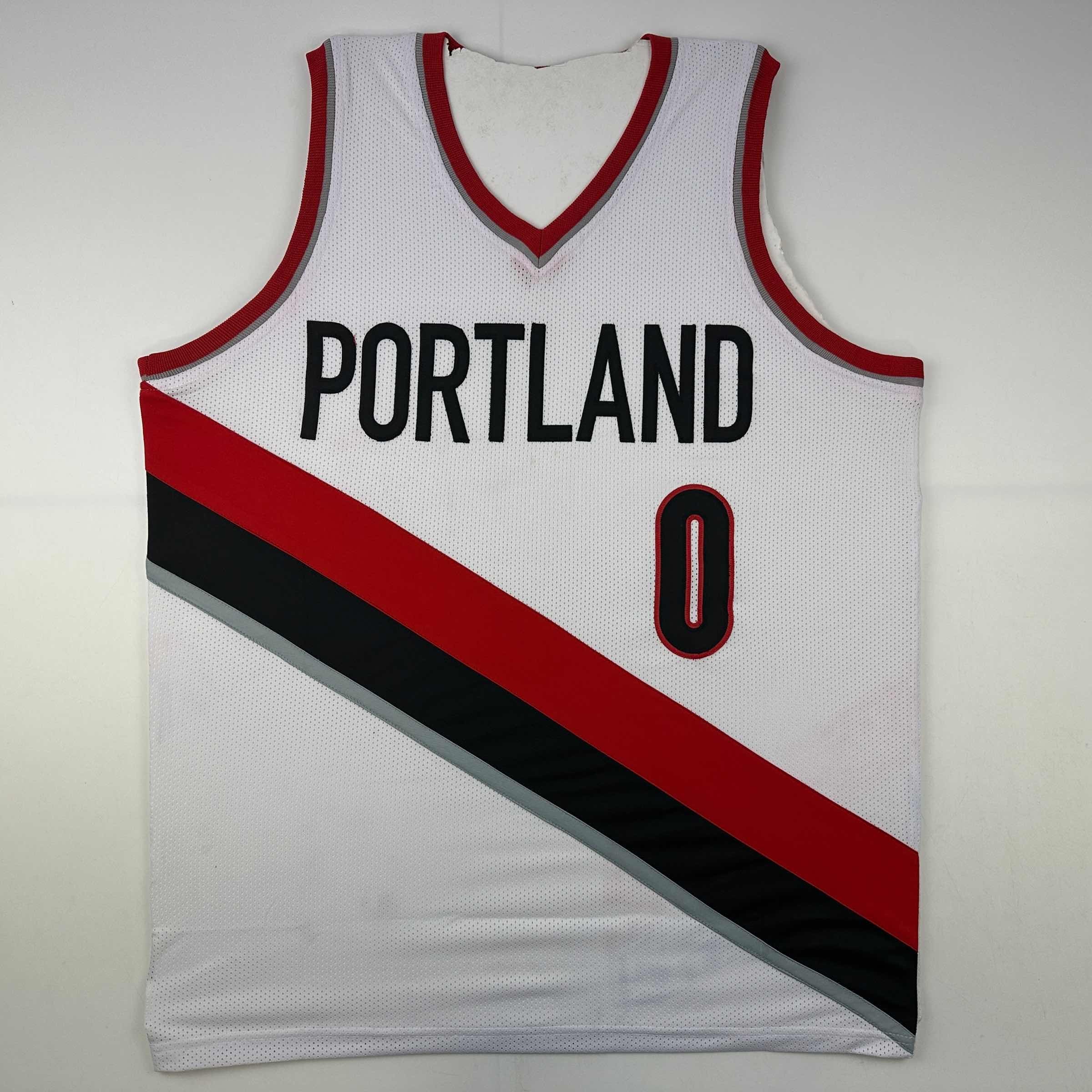 Facsimile Autographed Damian Lillard Portland White Reprint Laser Auto Basketball Jersey Size Men's XL