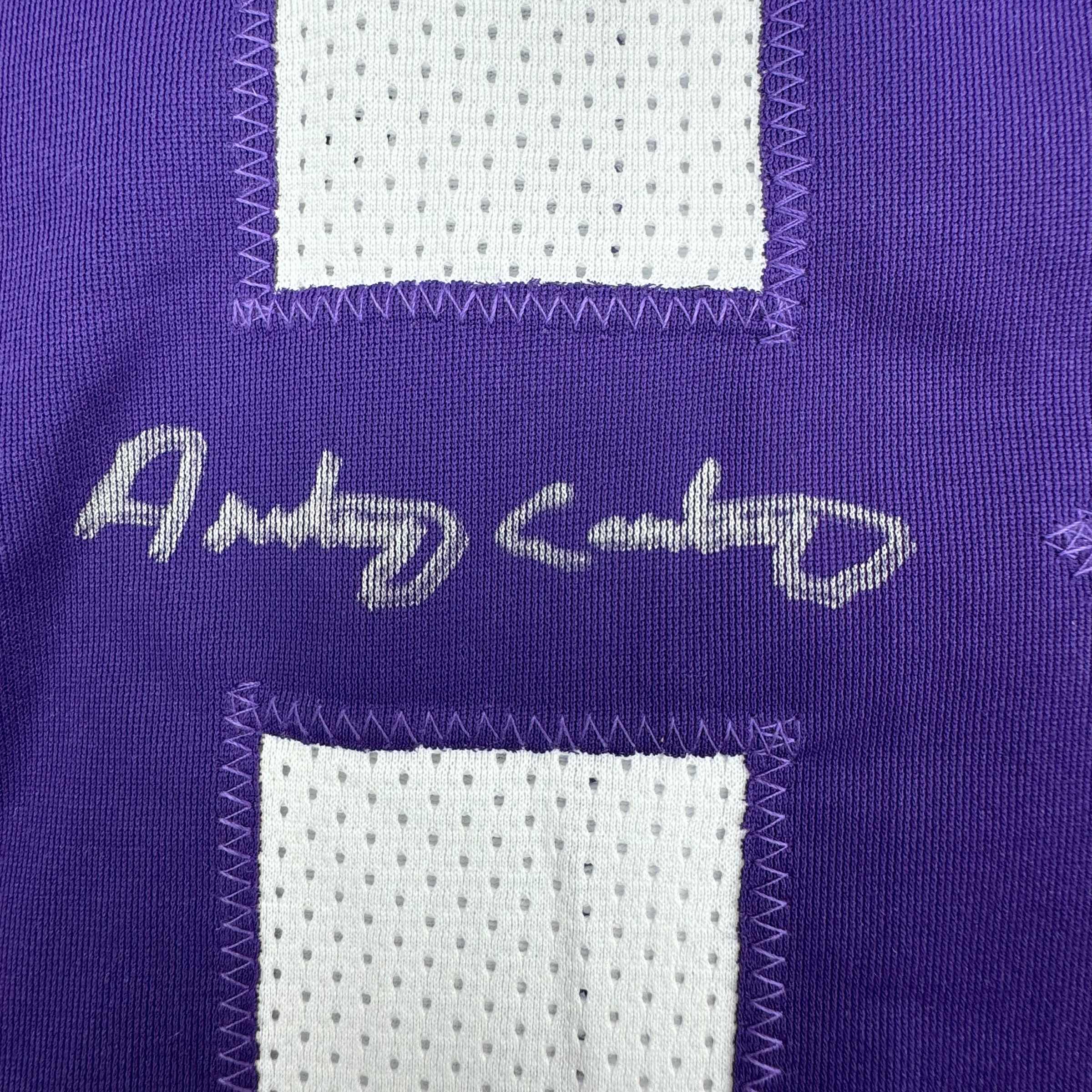 Framed Autographed/Signed Anthony Carter 35x39 Minnesota White Football Jersey JSA COA