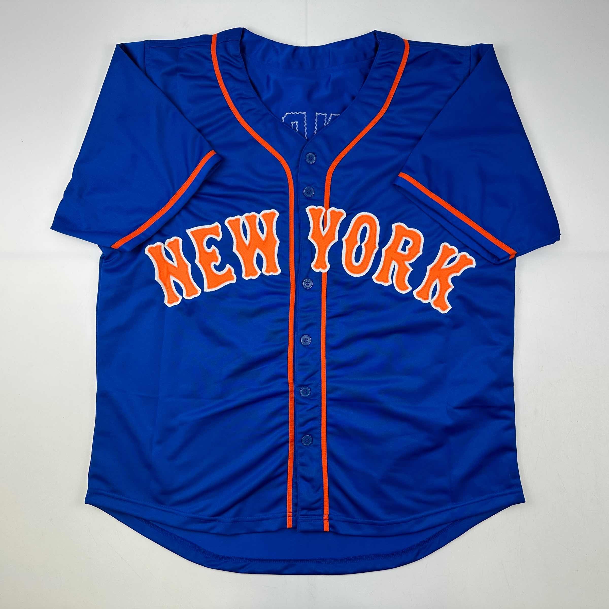 Facsimile Autographed Francisco Lindor New York Blue Reprint Laser Auto Baseball Jersey Size Men's XL
