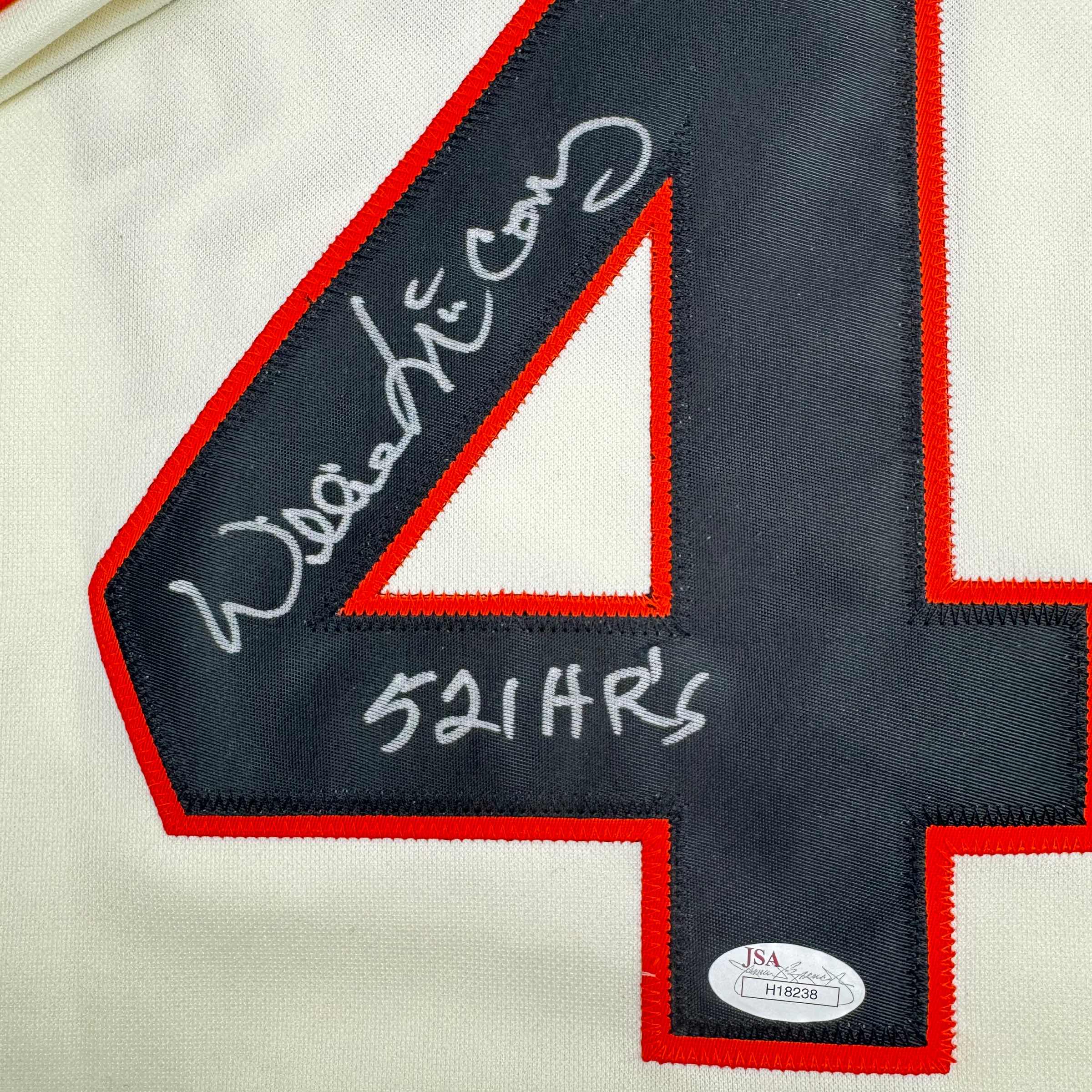 Autographed/Signed Willie McCovey "521 HR's" San Francisco Cream Baseball Jersey JSA COA