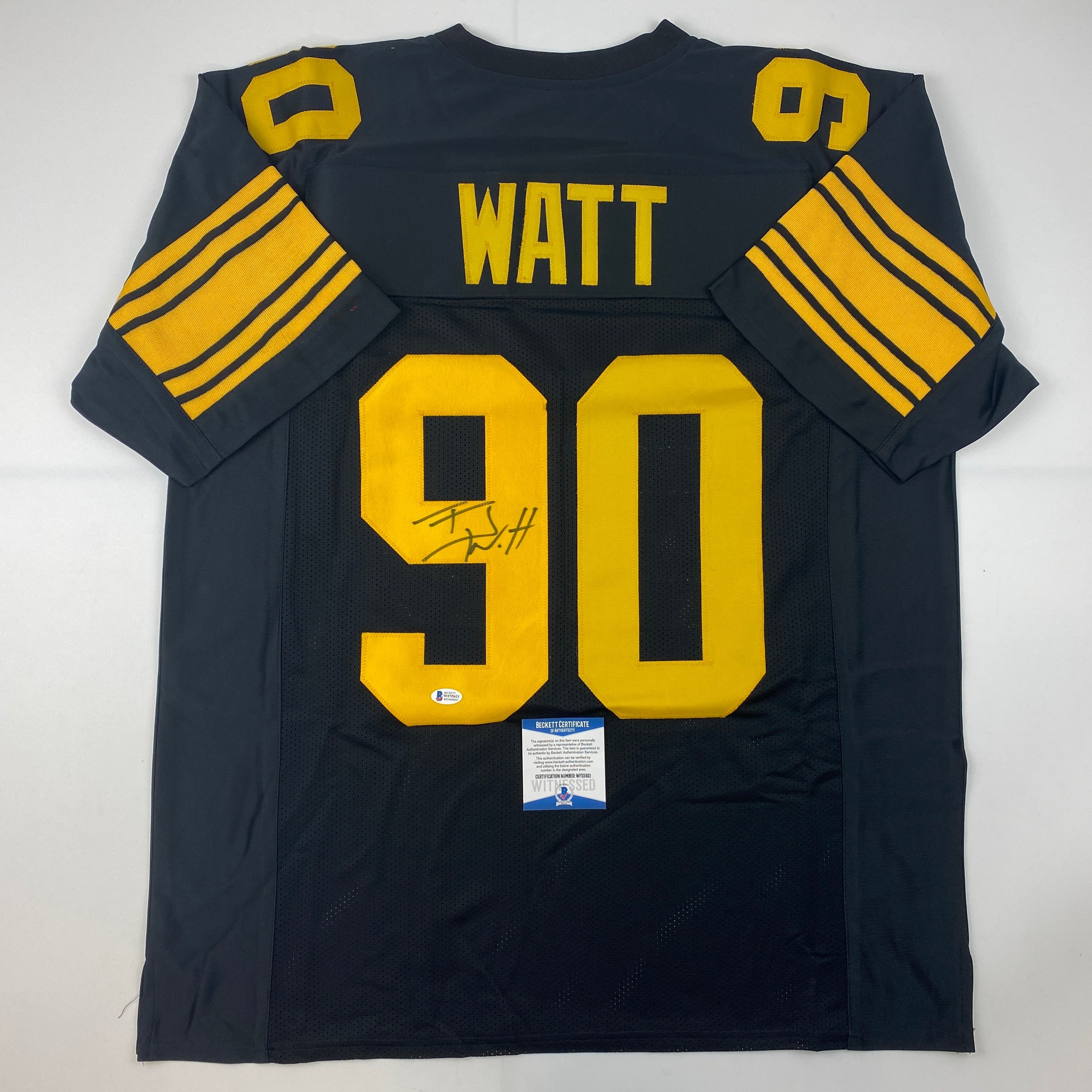 Autographed/Signed TJ T.J. Watt Pittsburgh Color Rush Football Jersey Beckett BAS COA