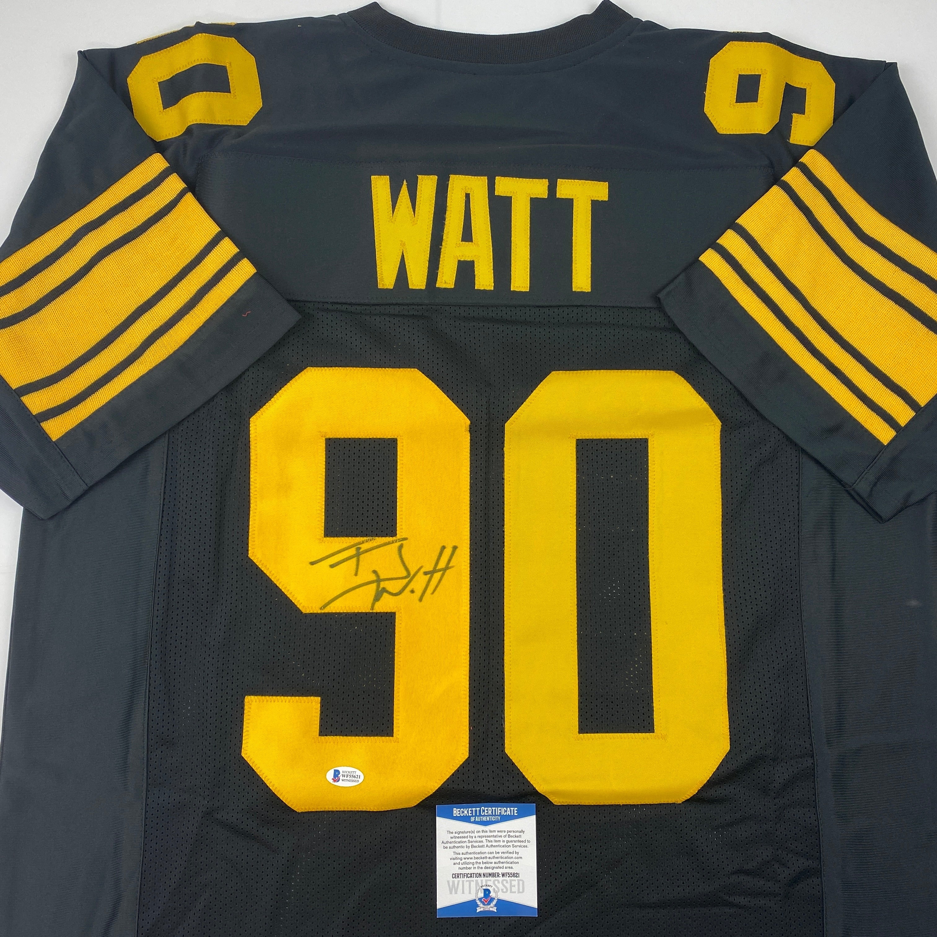Autographed/Signed TJ T.J. Watt Pittsburgh Color Rush Football Jersey Beckett BAS COA