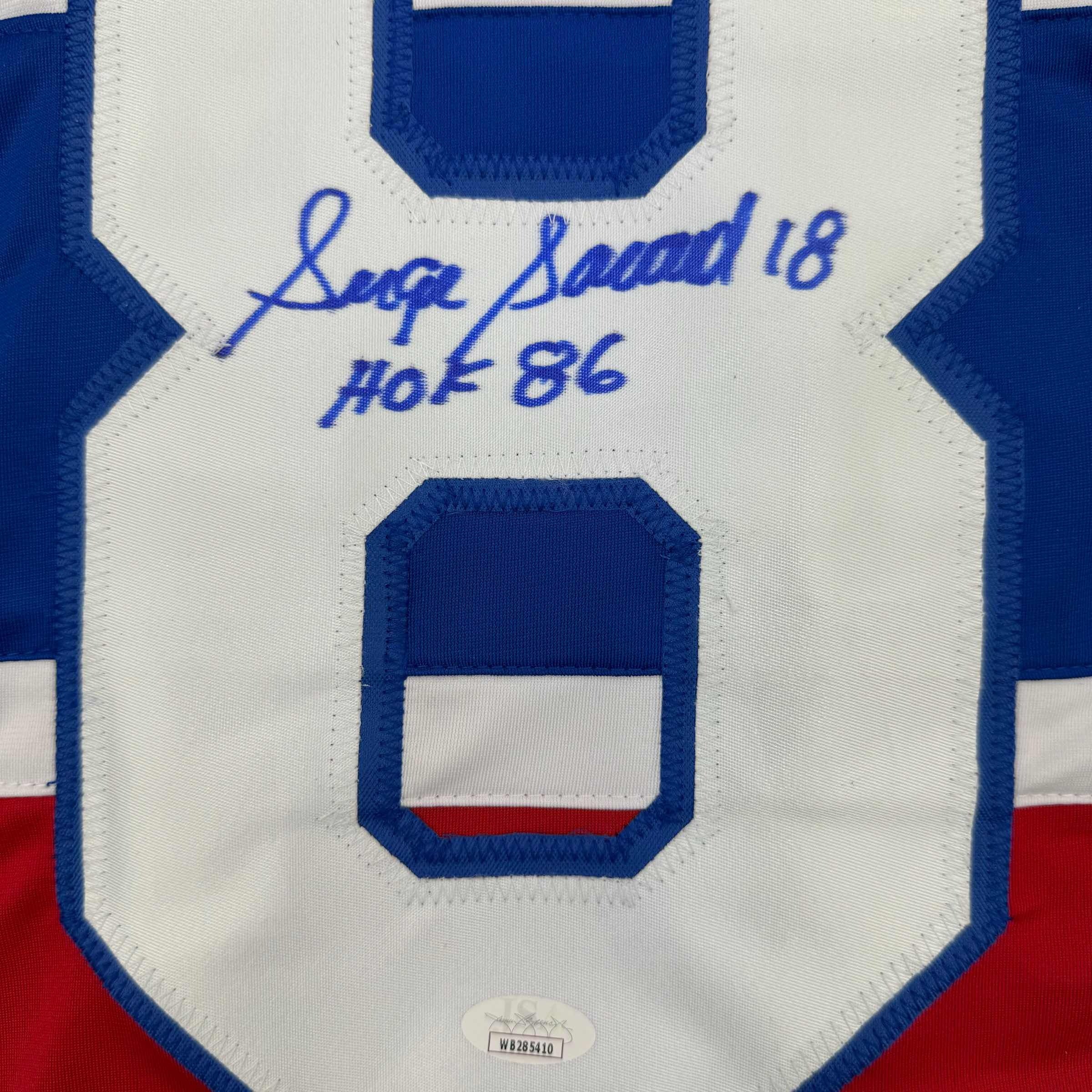 Autographed/Signed Serge Savard HOF 86 Montreal Red Hockey Jersey JSA COA