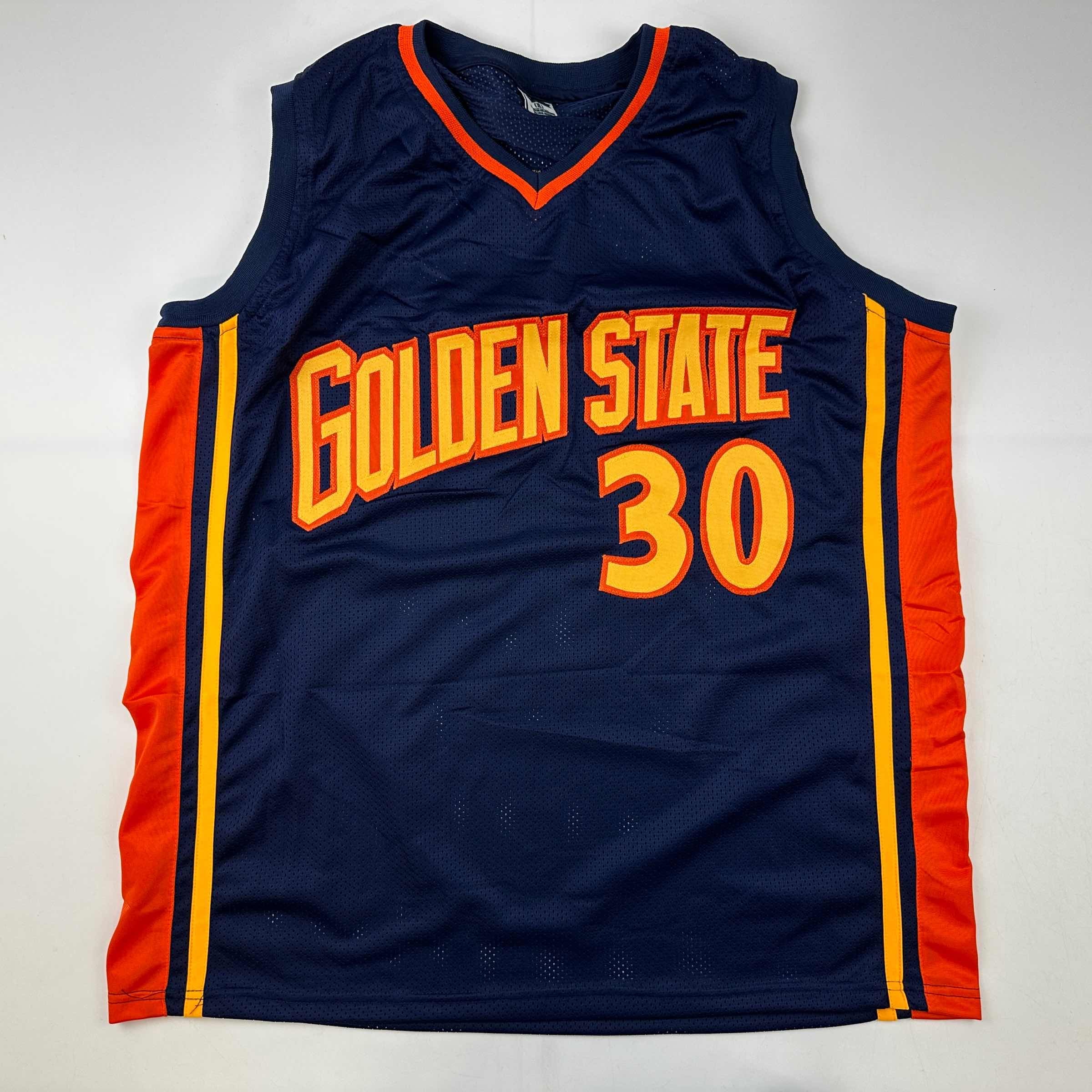 Facsimile Autographed Stephen Steph Curry Golden State Navy Blue Retro Rookie Reprint Laser Auto Basketball Jersey Size Men's XL
