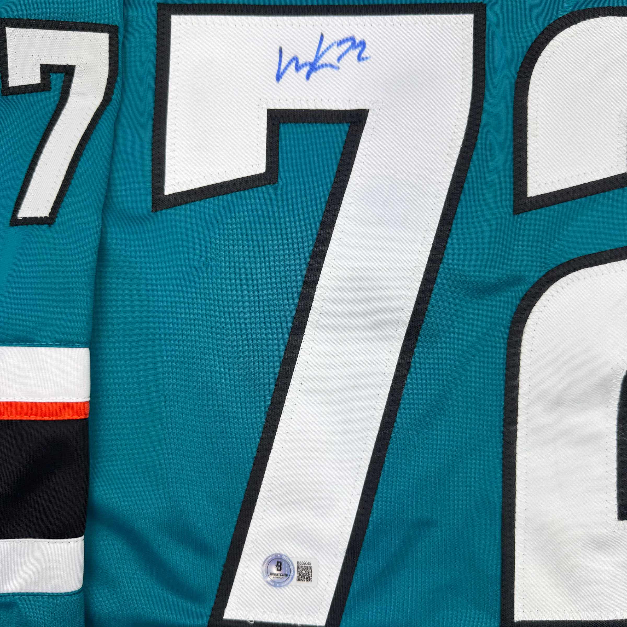 Autographed/Signed William Eklund San Jose Teal Hockey Jersey Beckett BAS COA