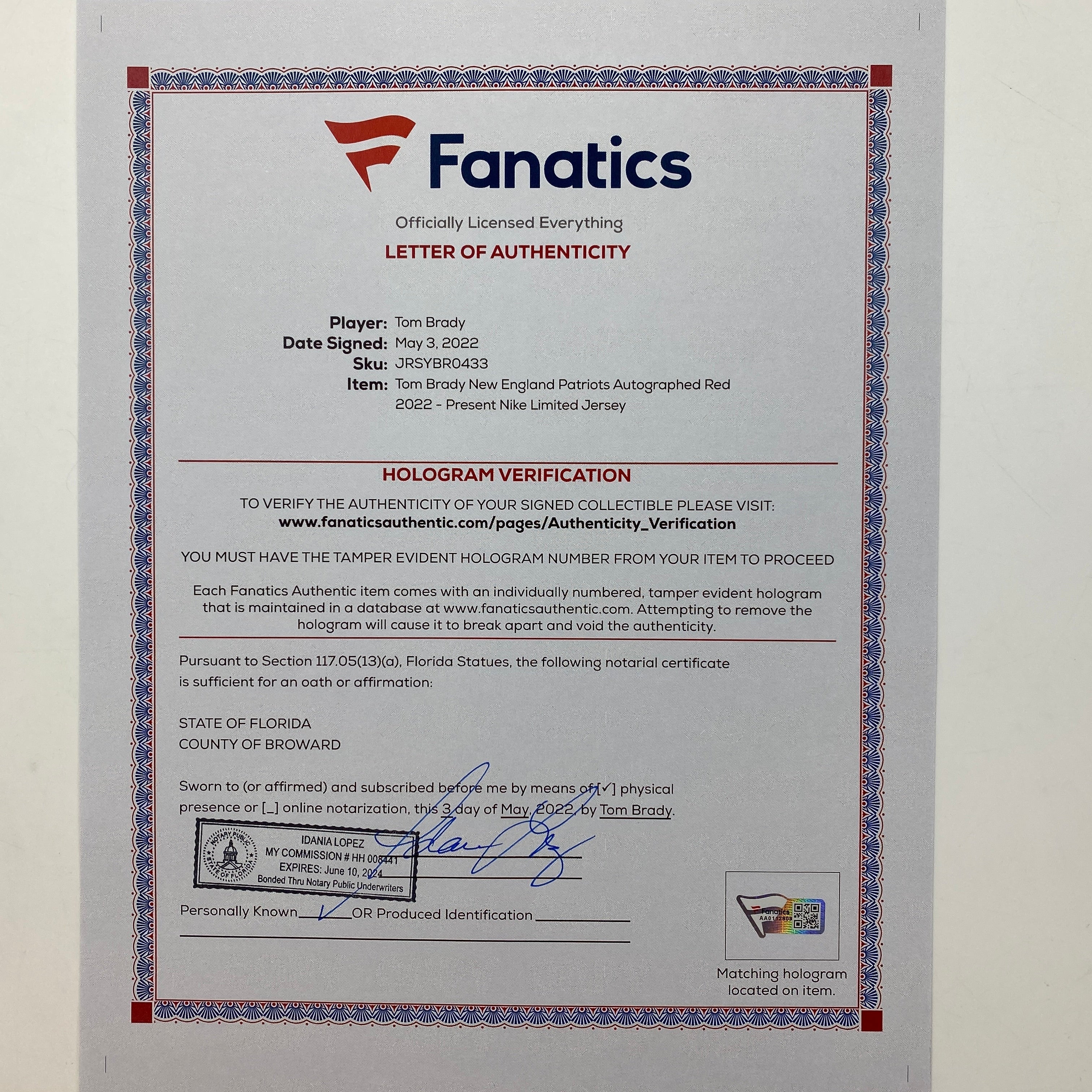 Autographed/Signed Tom Brady New England Patriots Red Authentic Nike Limited Football Jersey Fanatics COA/LOA