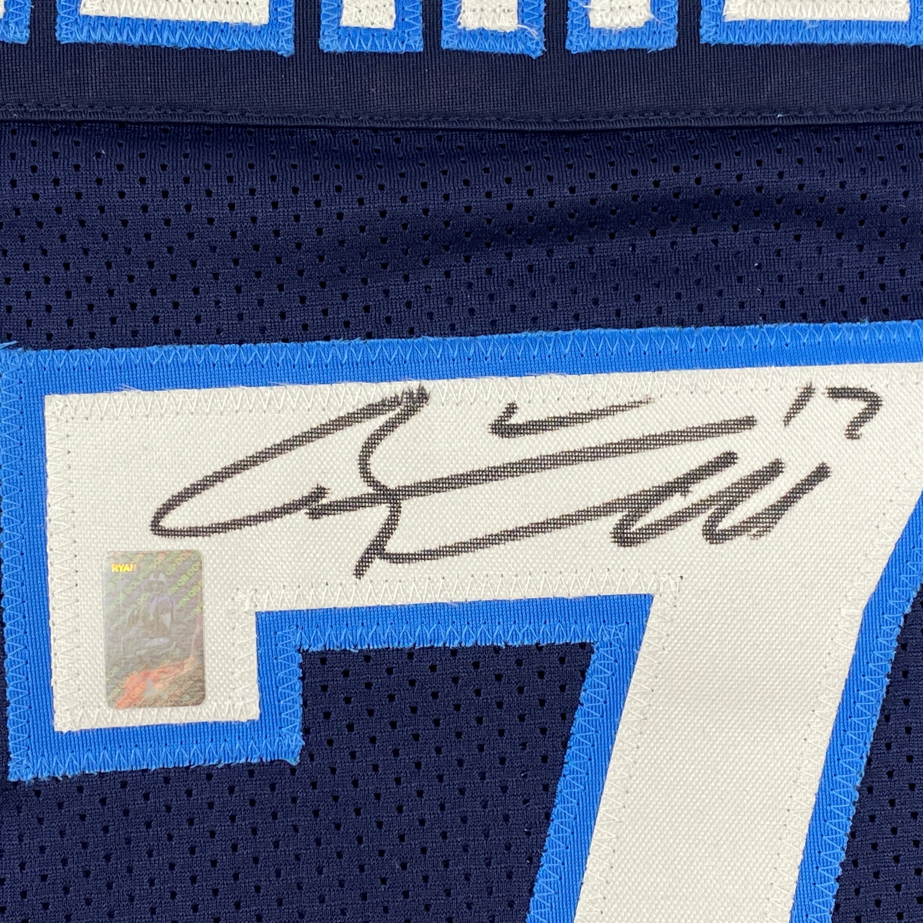 Autographed/Signed Ryan Tannehill Tennessee Dark Blue Football Jersey GTSM COA
