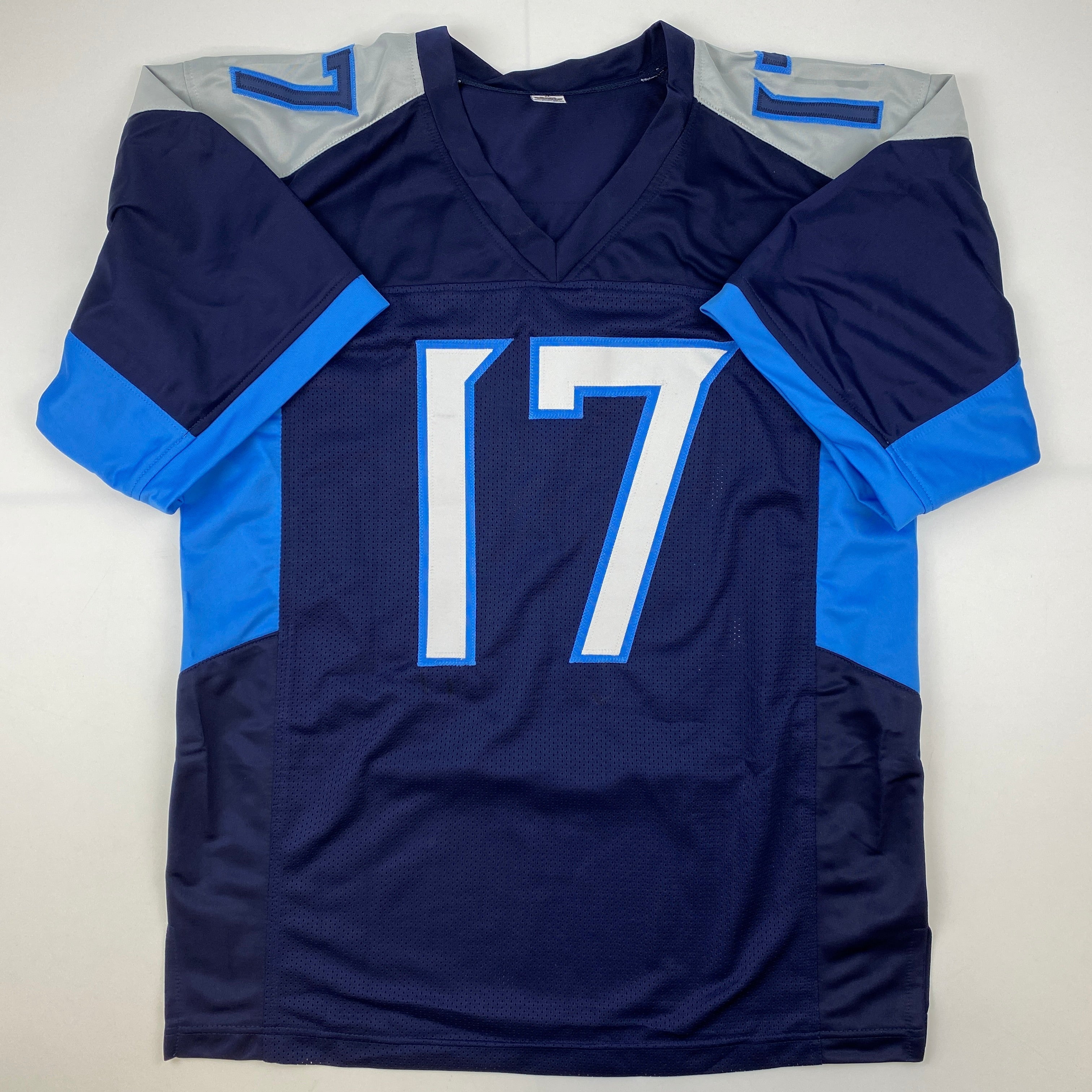 Autographed/Signed Ryan Tannehill Tennessee Dark Blue Football Jersey GTSM COA