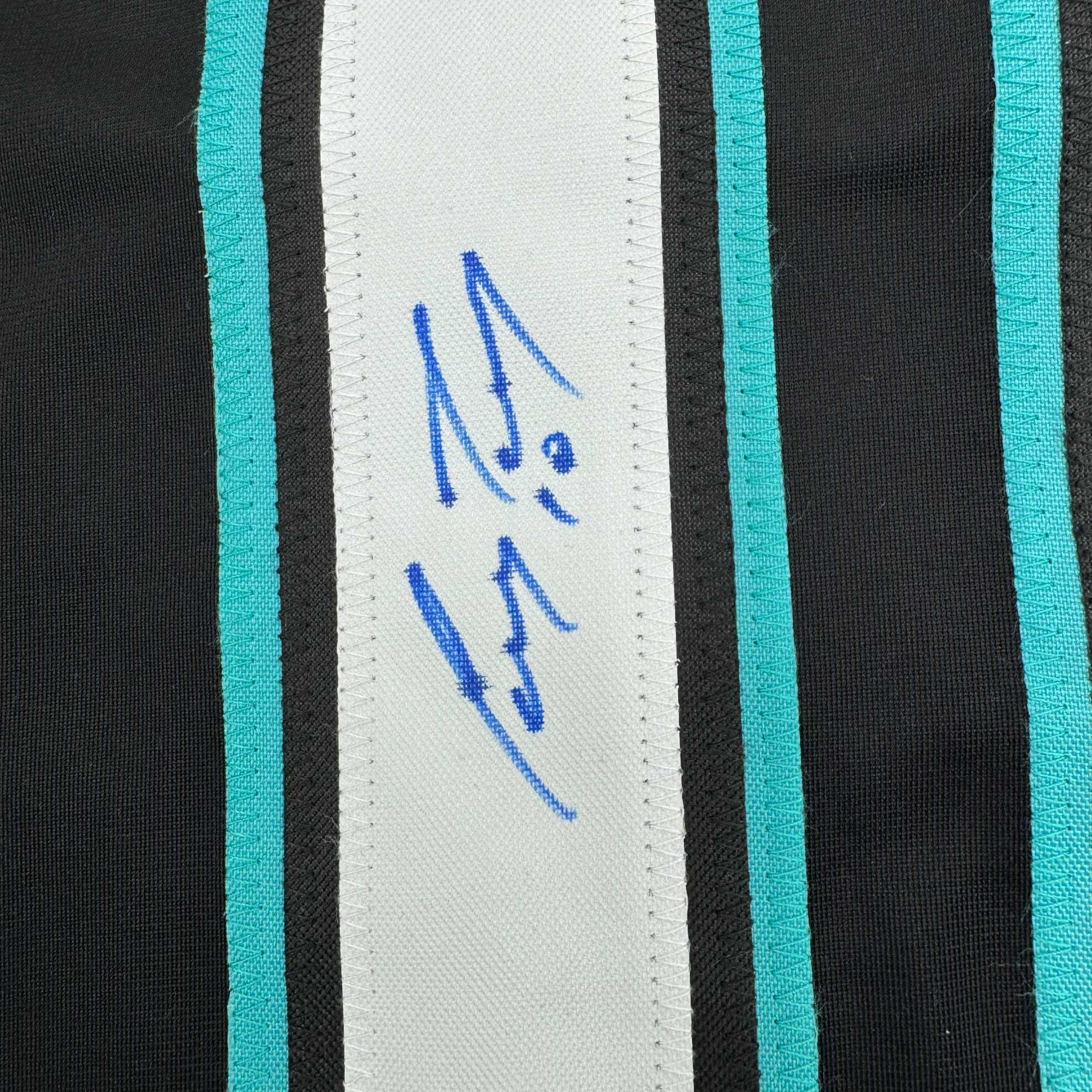 Framed Autographed/Signed Corey Perry 35x39 Anaheim Black Retro Hockey Jersey JSA COA