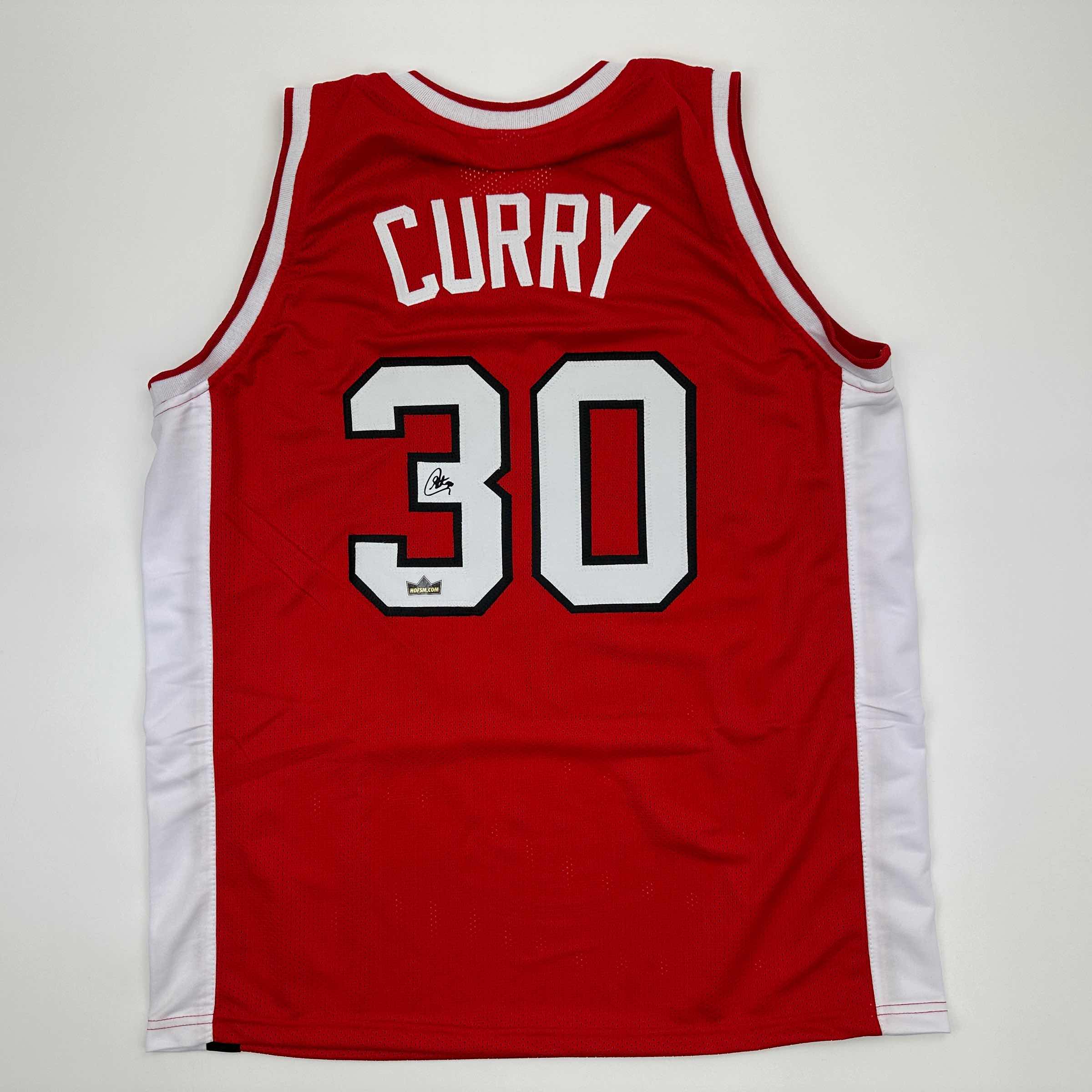 Facsimile Autographed Stephen Steph Curry Davidson Red Reprint Laser Auto College Basketball Jersey Size Men's XL