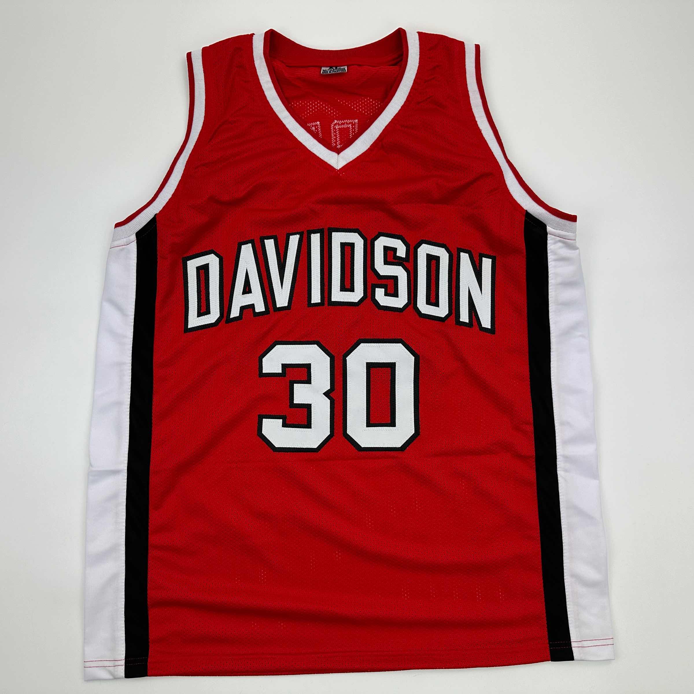 Facsimile Autographed Stephen Steph Curry Davidson Red Reprint Laser Auto College Basketball Jersey Size Men's XL