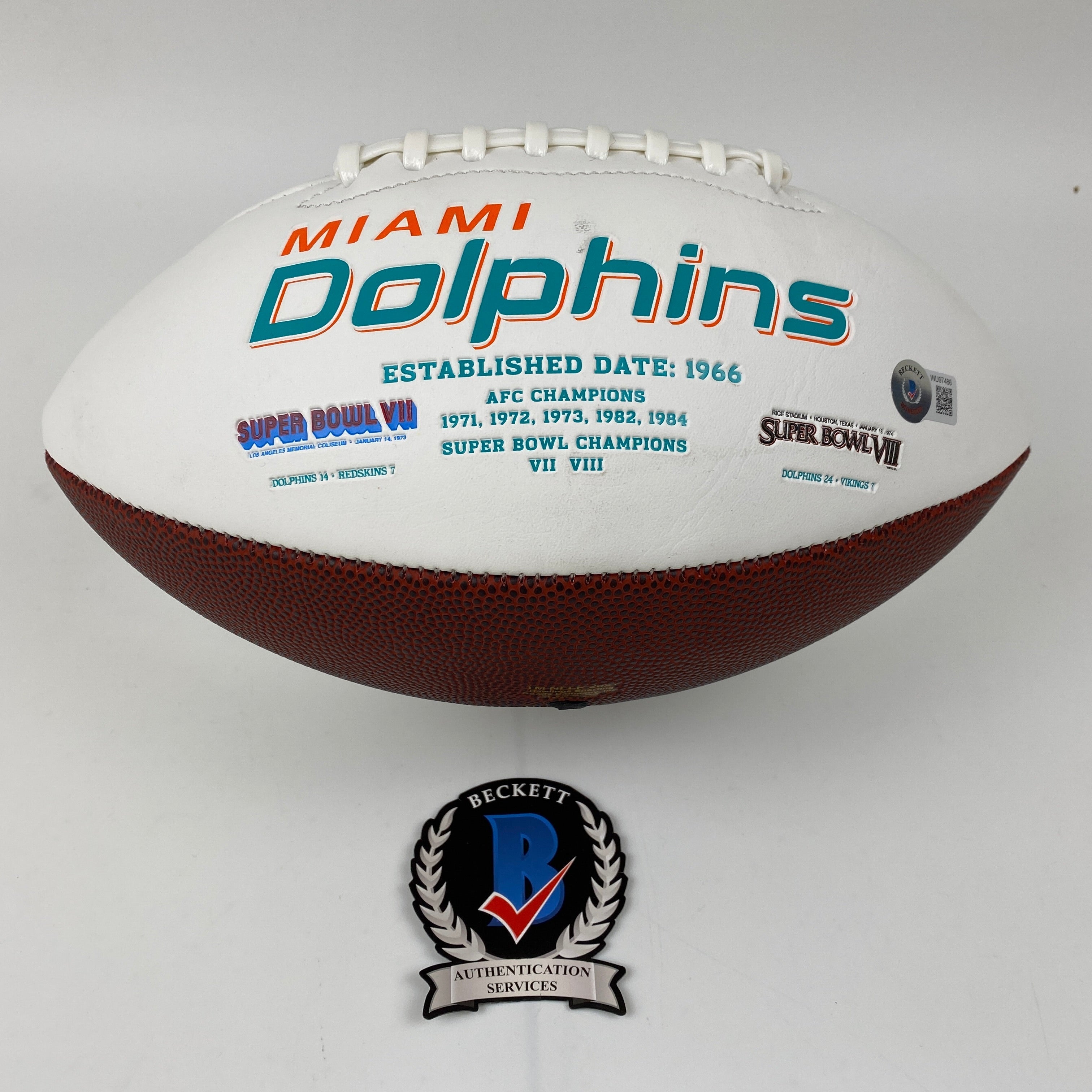 Autographed/Signed Tyreek Hill Miami Dolphins Full Size F/S White Panel Logo Football Beckett BAS COA