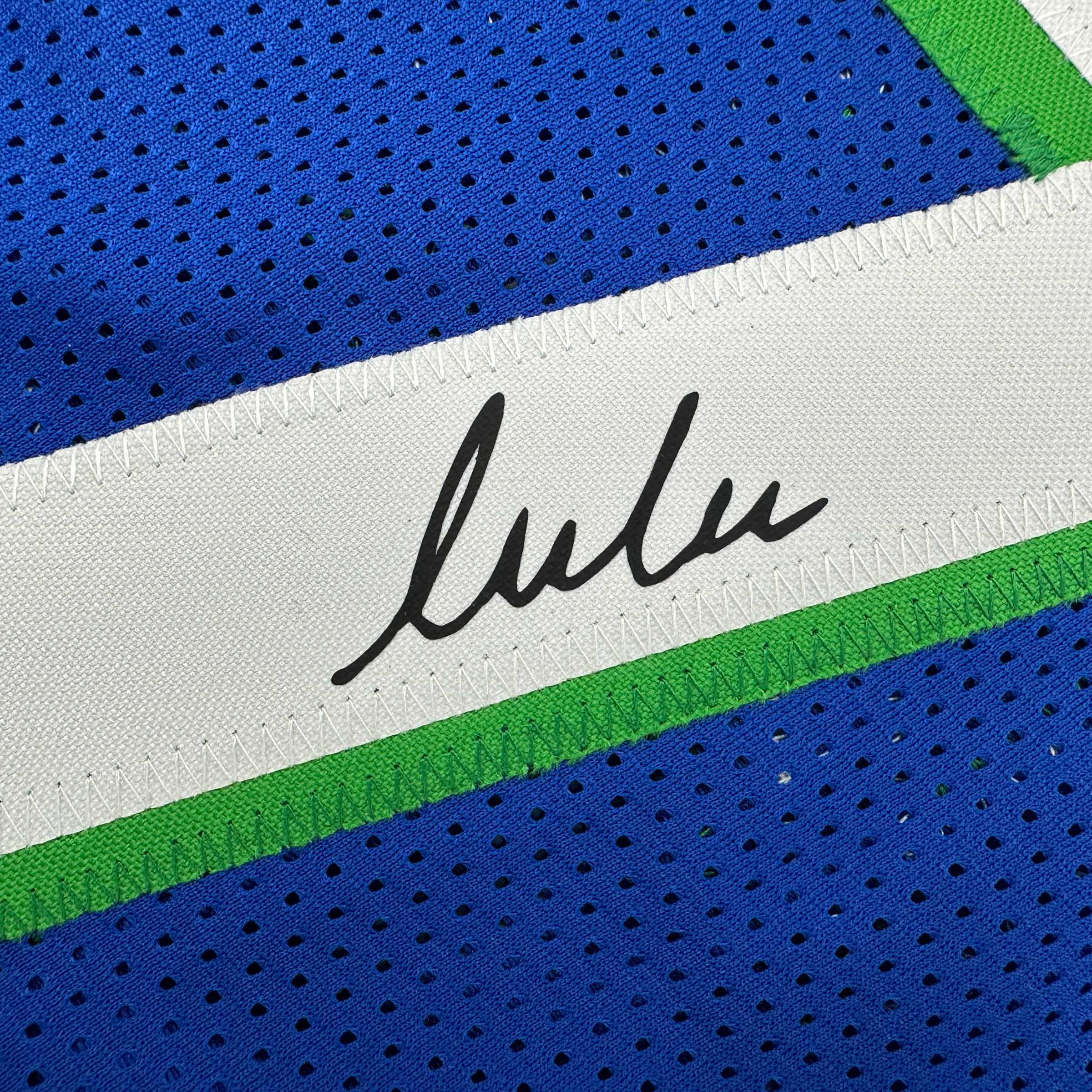 Framed Facsimile Autographed Luka Doncic 35x39 Dallas Retro Blue Reprint Laser Auto Basketball Jersey