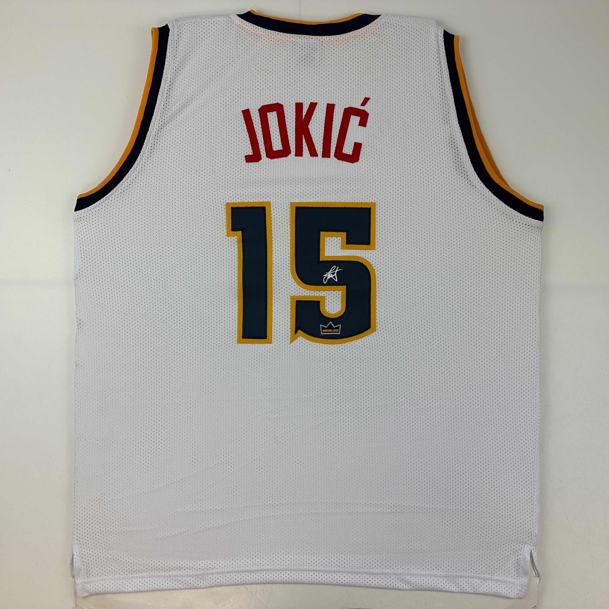 Facsimile Autographed Nikola Jokic Denver White Reprint Laser Auto Basketball Jersey Size Men's XL