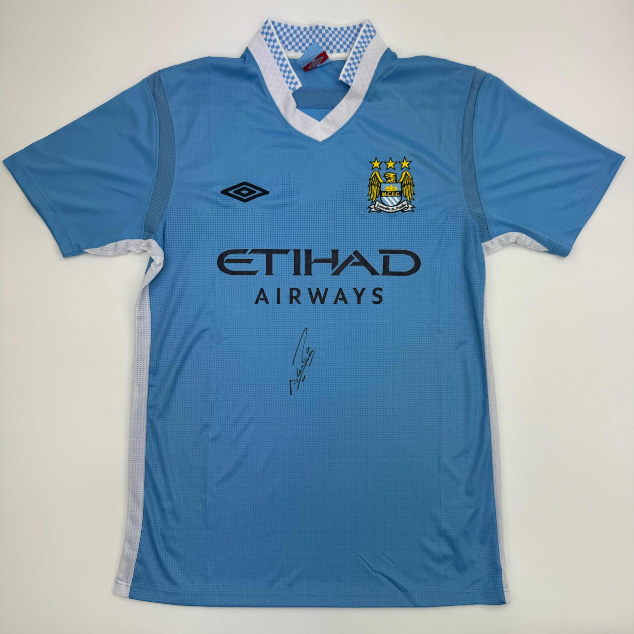 Autographed/Signed Sergio Kun Aguero Manchester City Blue Soccer Futbol Jersey Beckett BAS COA #2