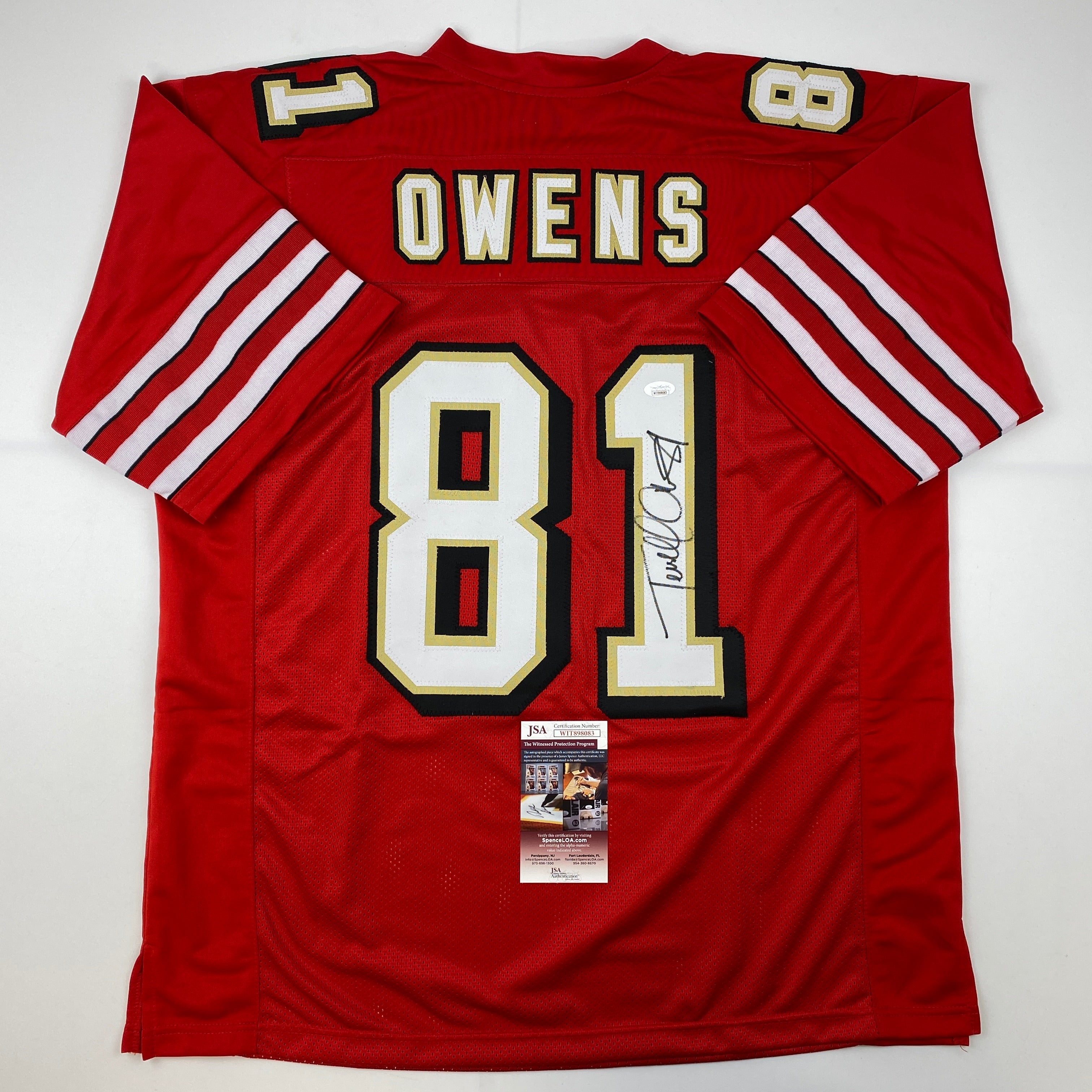 Autographed/Signed Terrell Owens San Francisco Red Football Jersey JSA COA