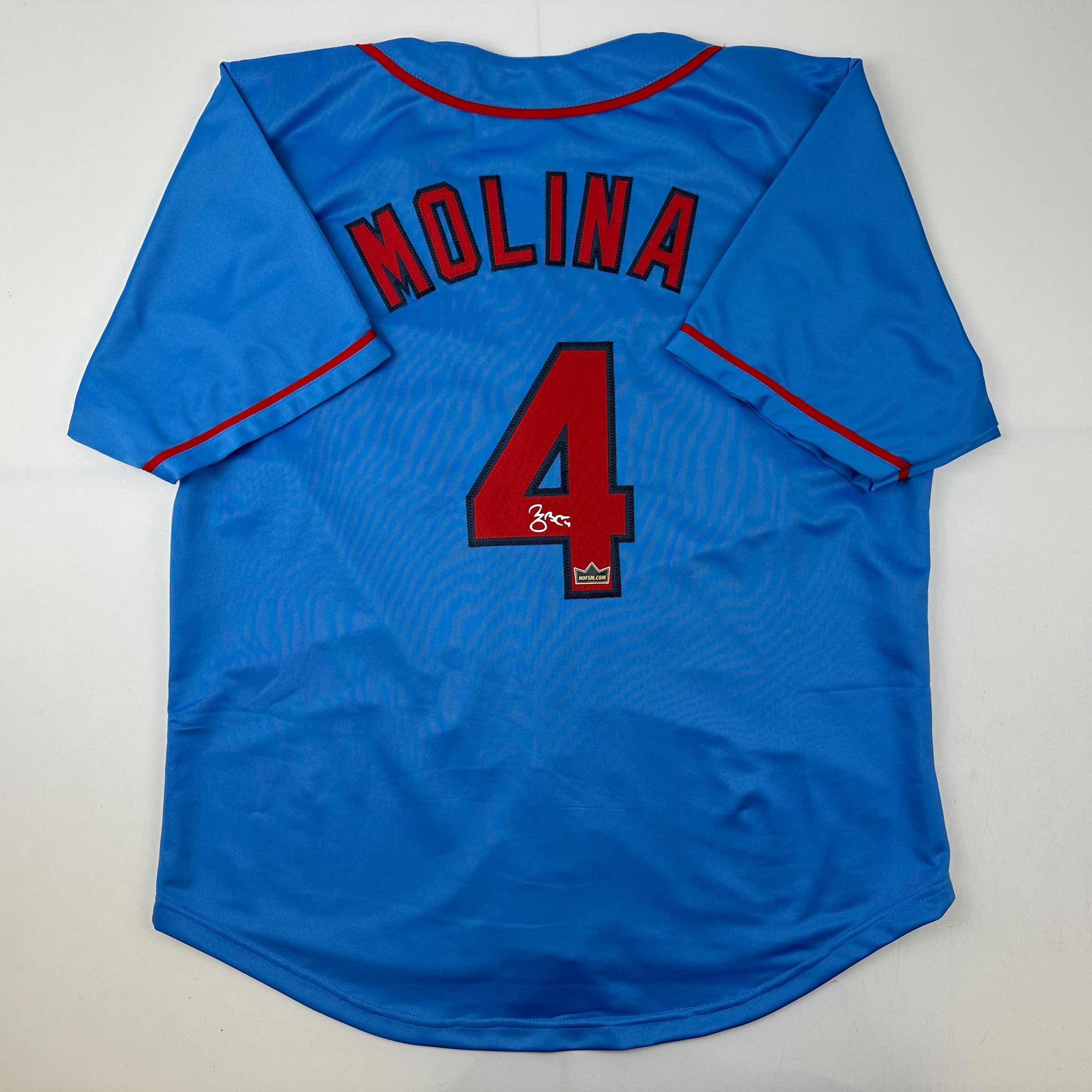 Facsimile Autographed Yadier Molina St. Louis Blue Reprint Laser Auto Baseball Jersey Size Men's XL