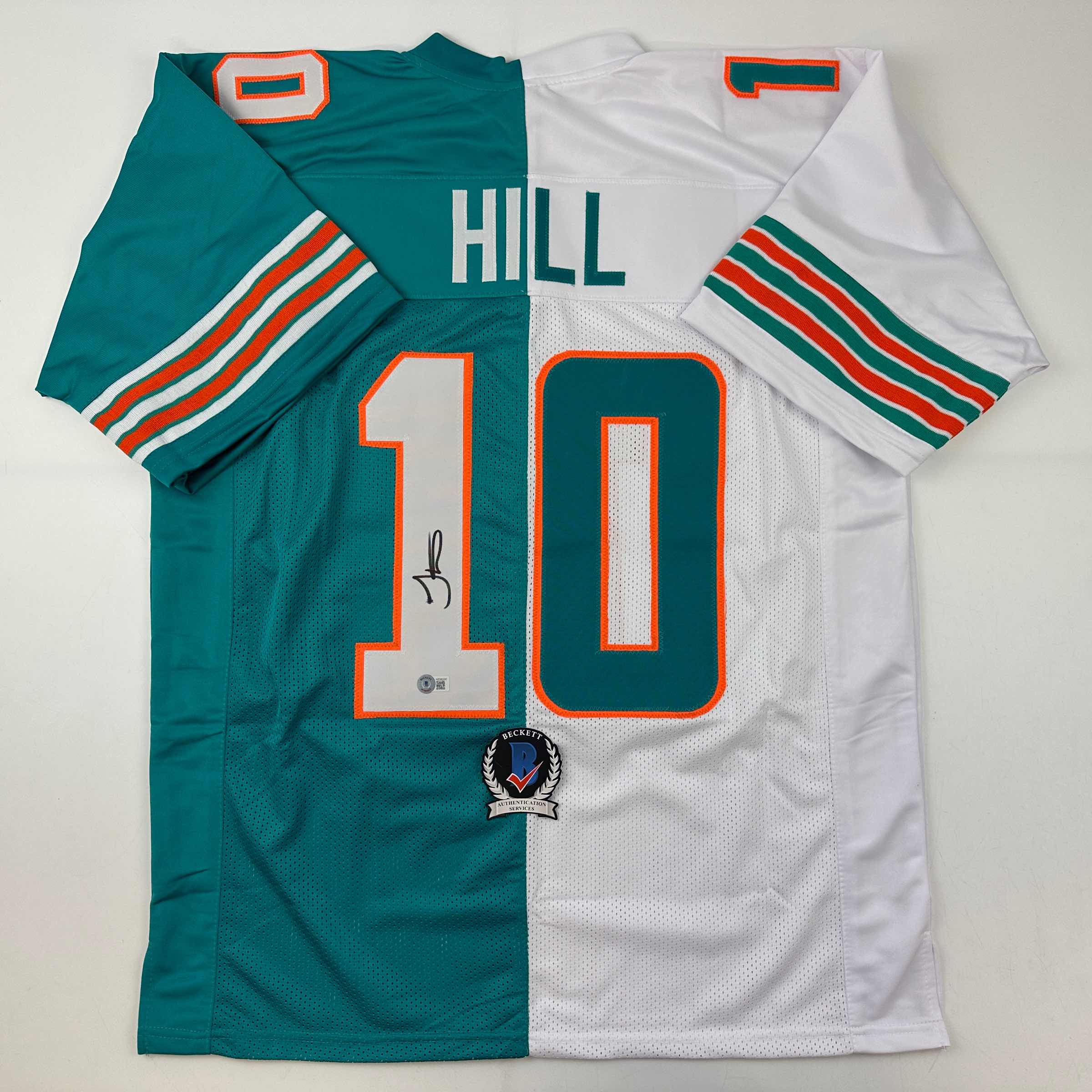 Autographed/Signed Tyreek Hill Miami Split Teal/White Football Jersey Beckett BAS COA