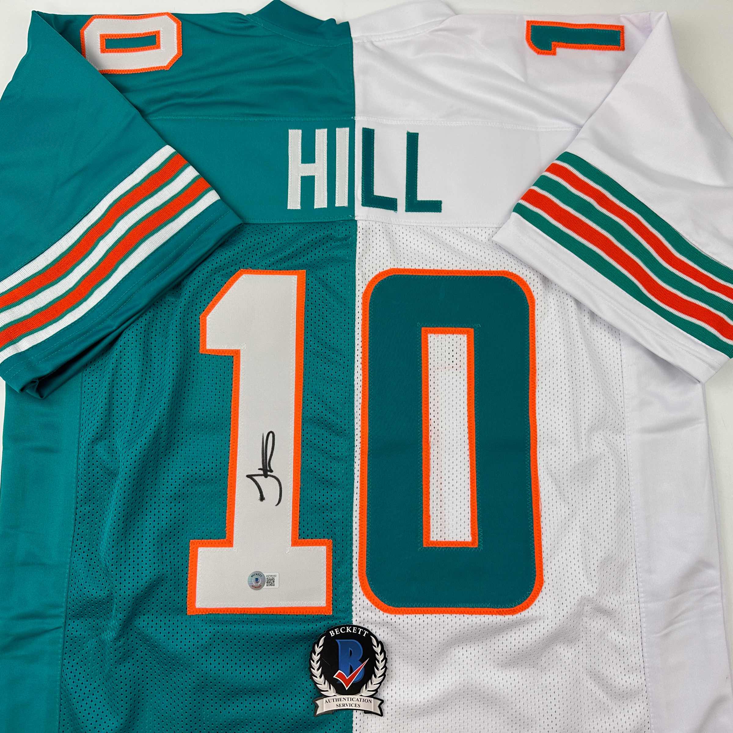 Autographed/Signed Tyreek Hill Miami Split Teal/White Football Jersey Beckett BAS COA