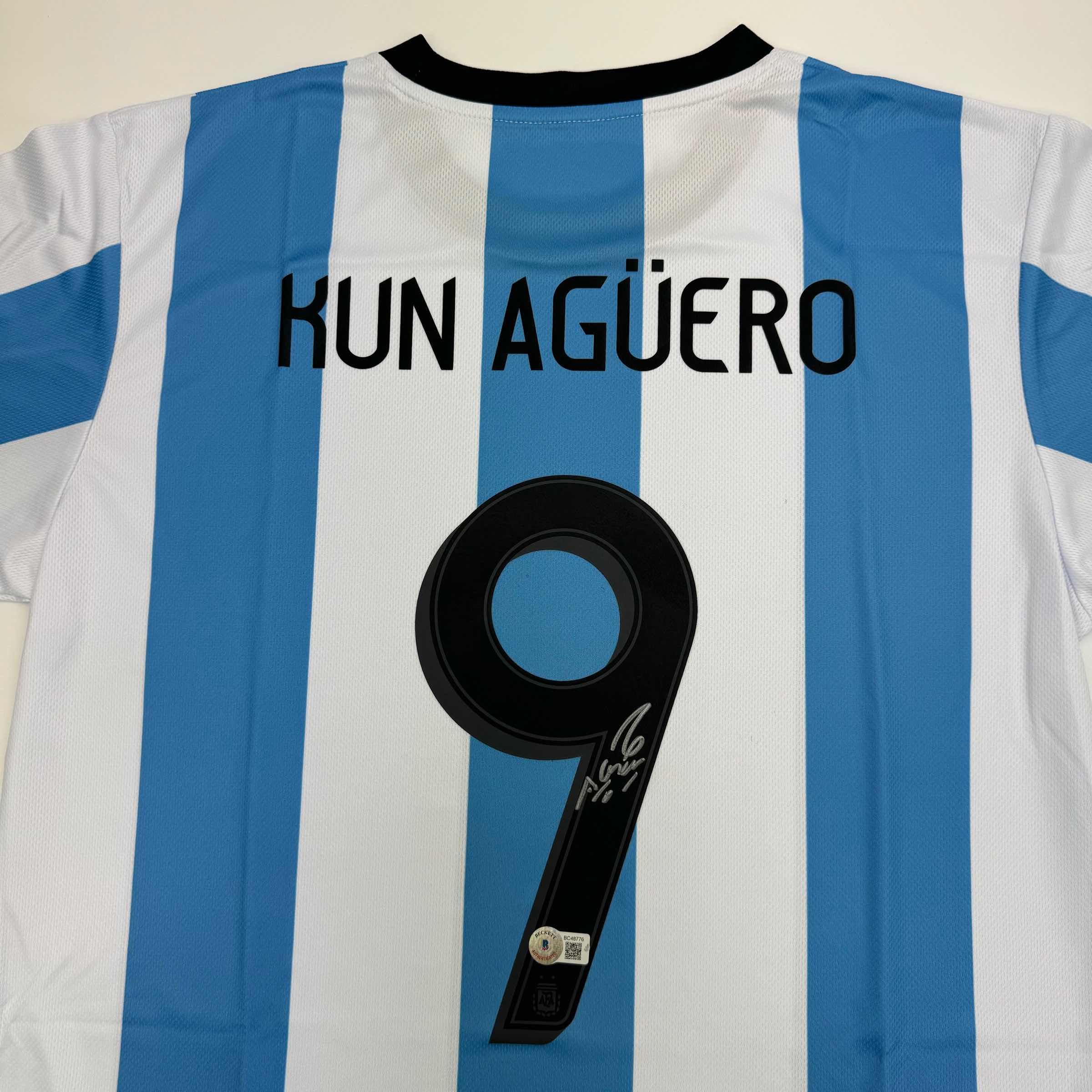 Autographed/Signed Sergio Kun Aguero Argentina Blue Soccer Futbol Jersey Beckett BAS COA #3