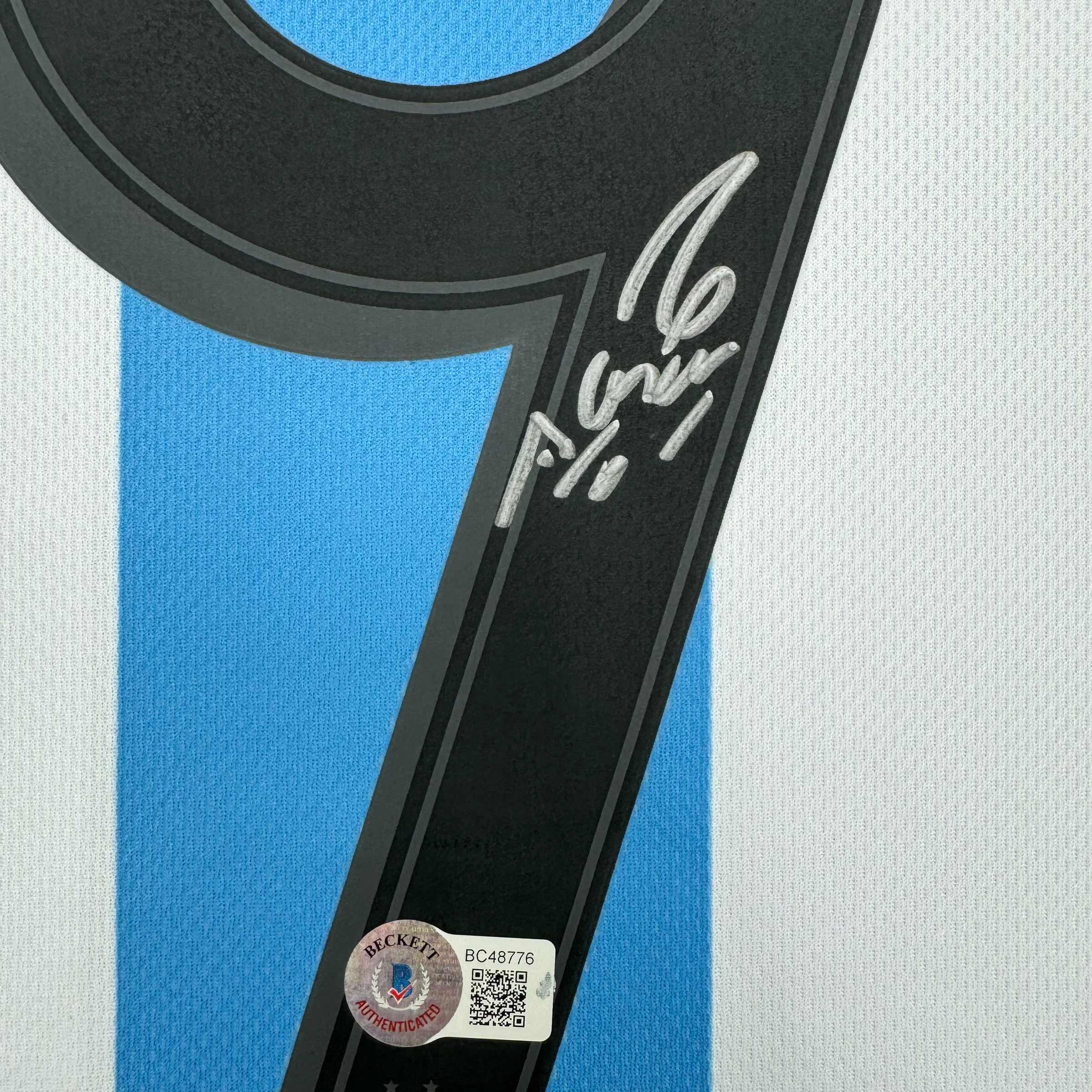 Autographed/Signed Sergio Kun Aguero Argentina Blue Soccer Futbol Jersey Beckett BAS COA #3