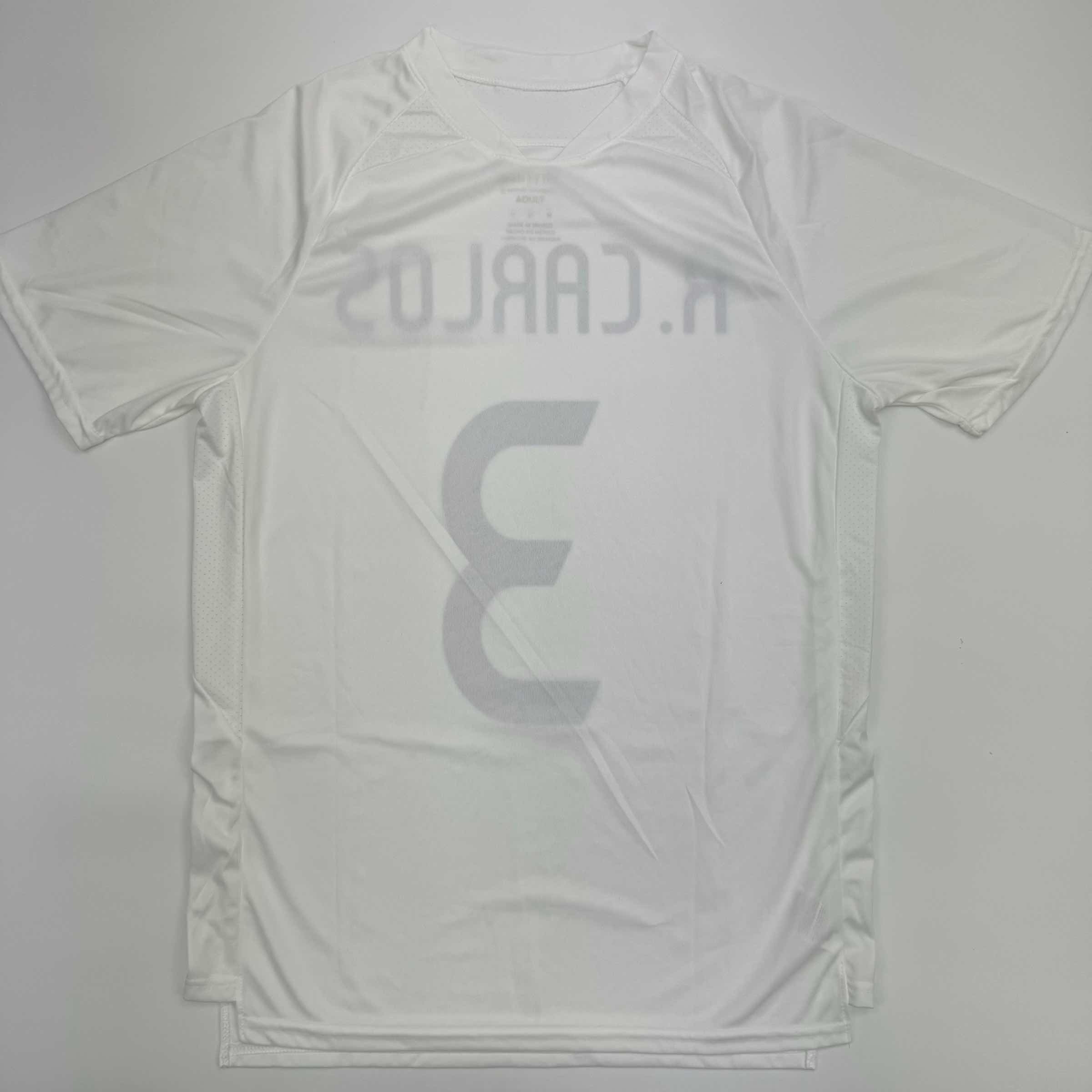 Autographed/Signed Roberto Carlos Real Madrid White Soccer Jersey Beckett BAS COA