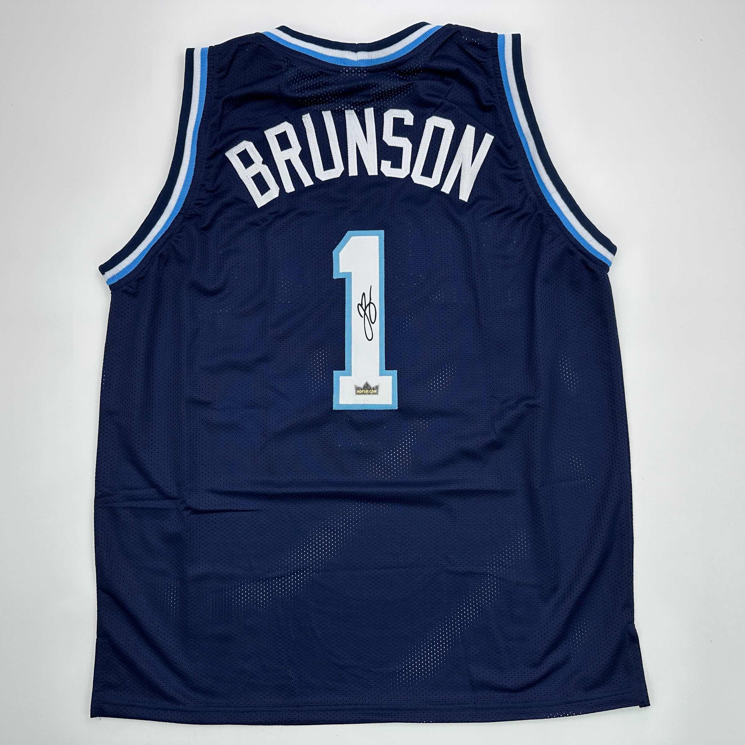 Facsimile Autographed Jalen Brunson Villanova Blue Reprint Laser Auto College Basketball Jersey Size Men's XL