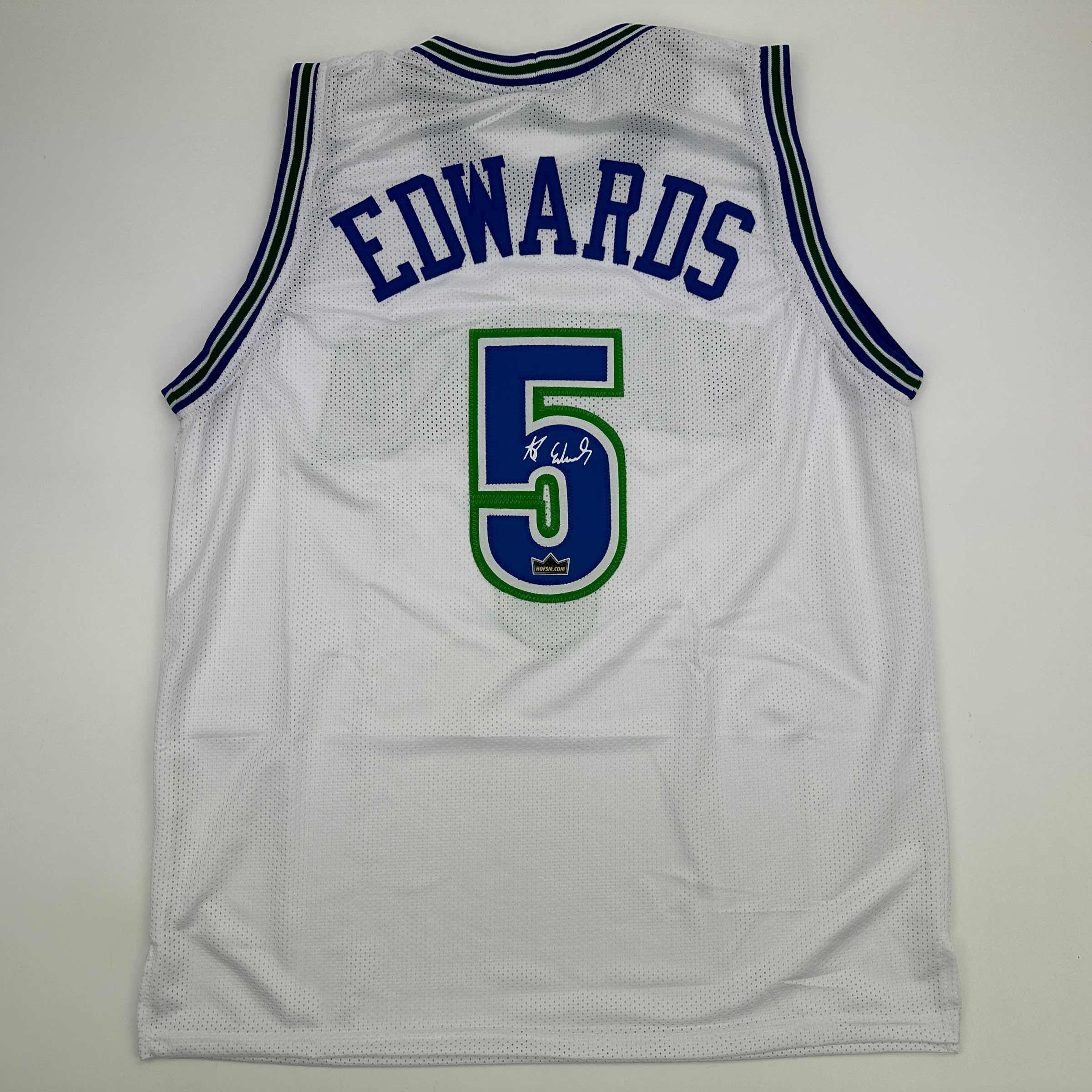 Facsimile Autographed Anthony Edwards Minnesota White Retro Reprint Laser Auto Basketball Jersey Size Men's XL
