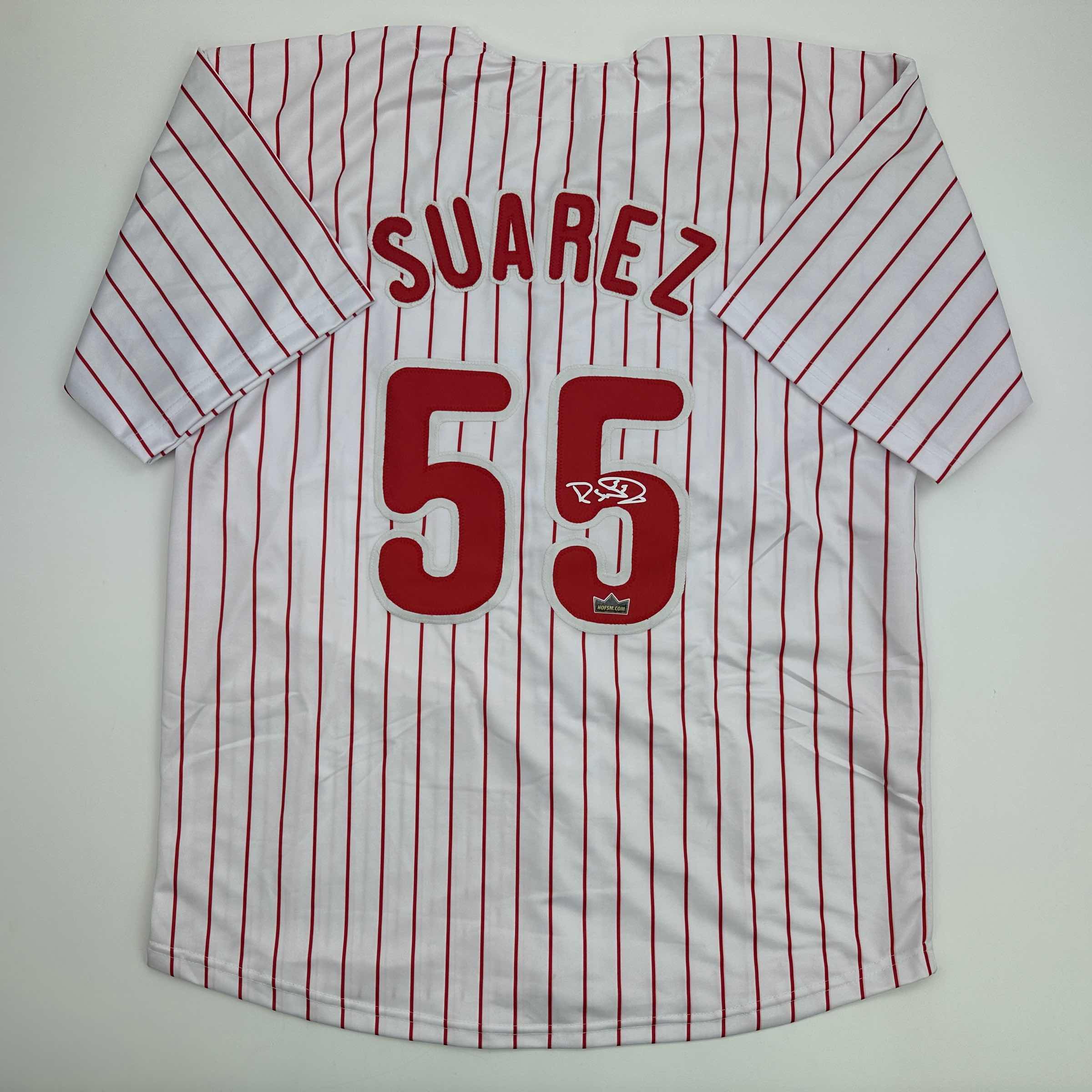 Facsimile Autographed Ranger Suarez Philadelphia Pinstripe Reprint Laser Auto Baseball Jersey Size Men's XL