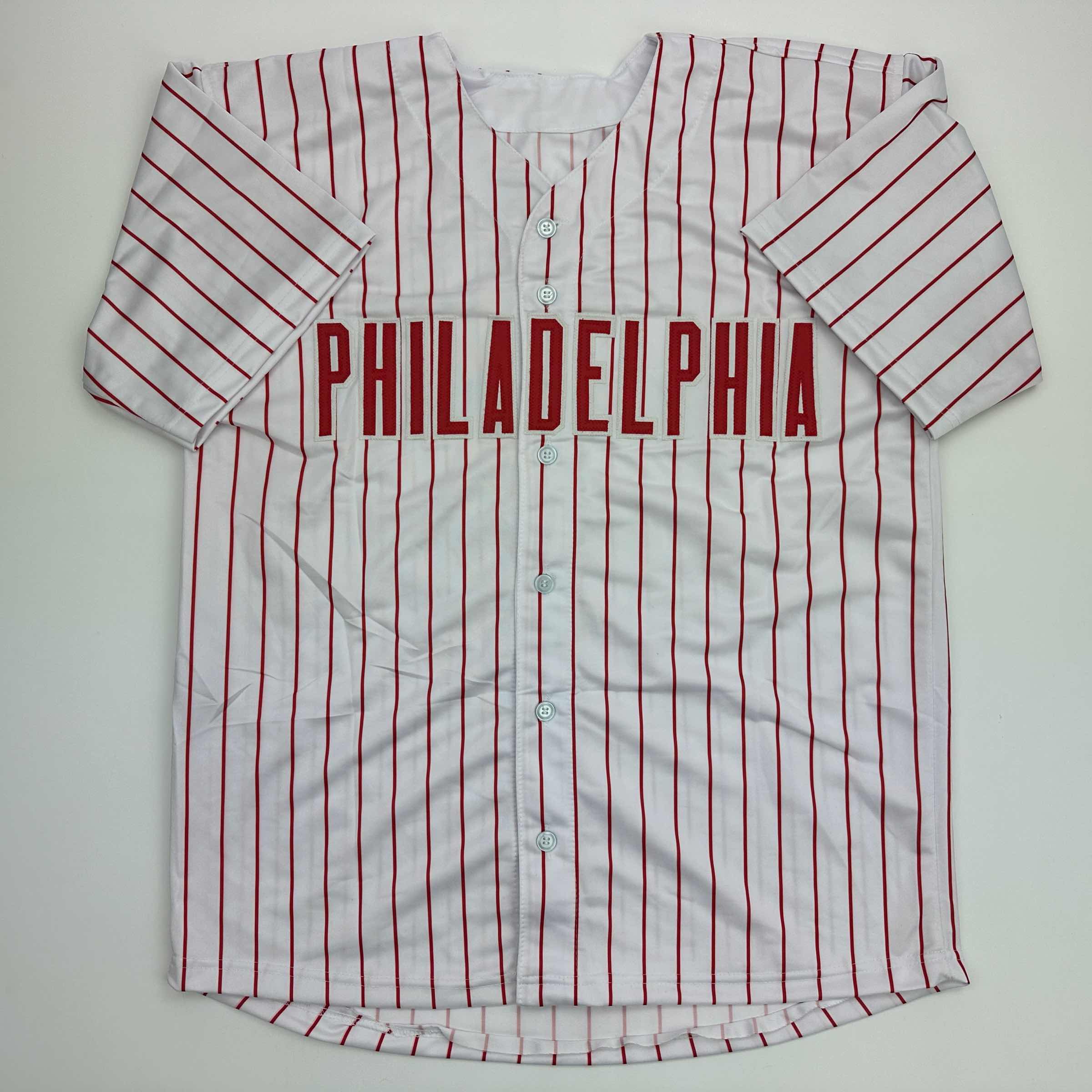 Facsimile Autographed Ranger Suarez Philadelphia Pinstripe Reprint Laser Auto Baseball Jersey Size Men's XL
