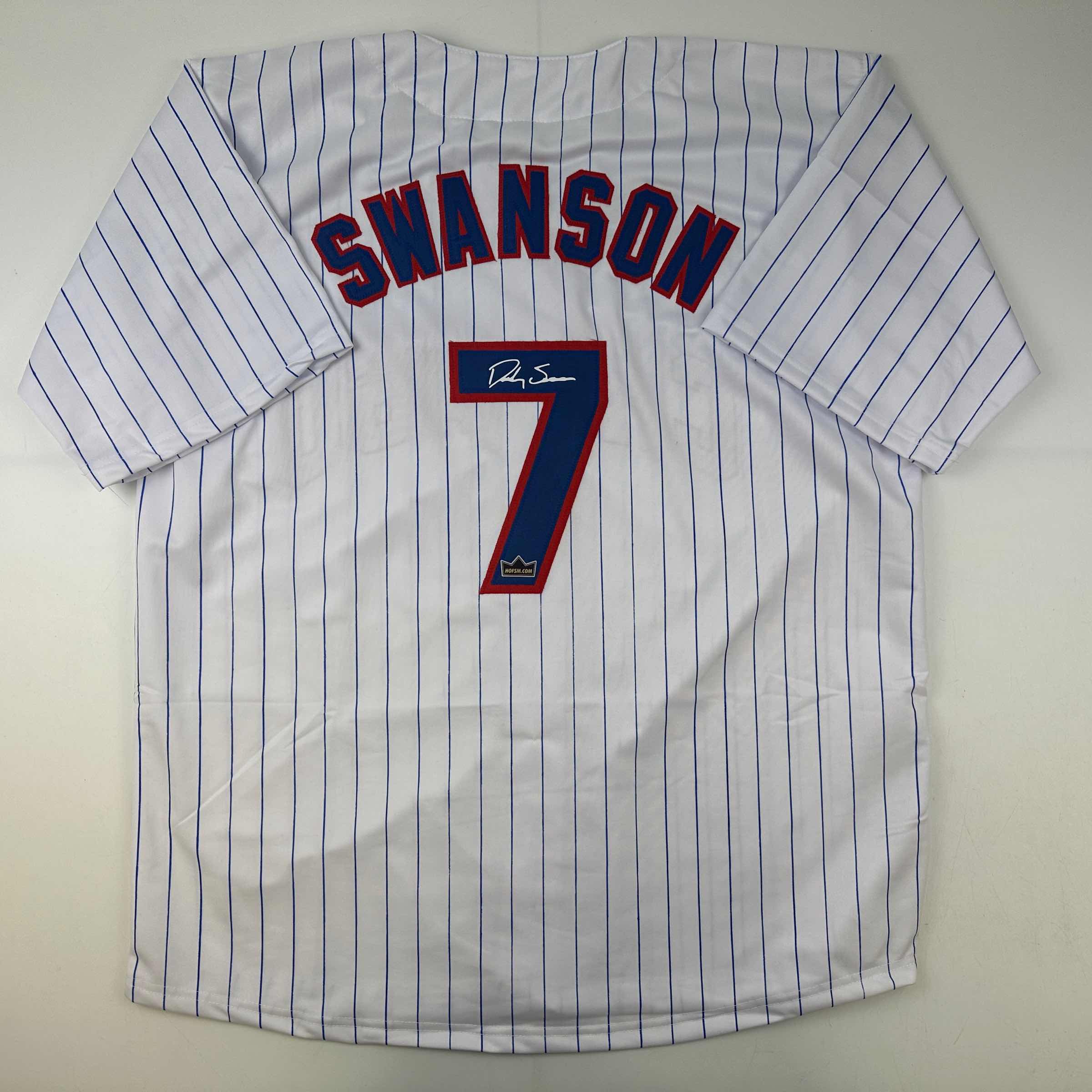 Facsimile Autographed Dansby Swanson Chicago Pinstripe Reprint Laser Auto Baseball Jersey Size Men's XL