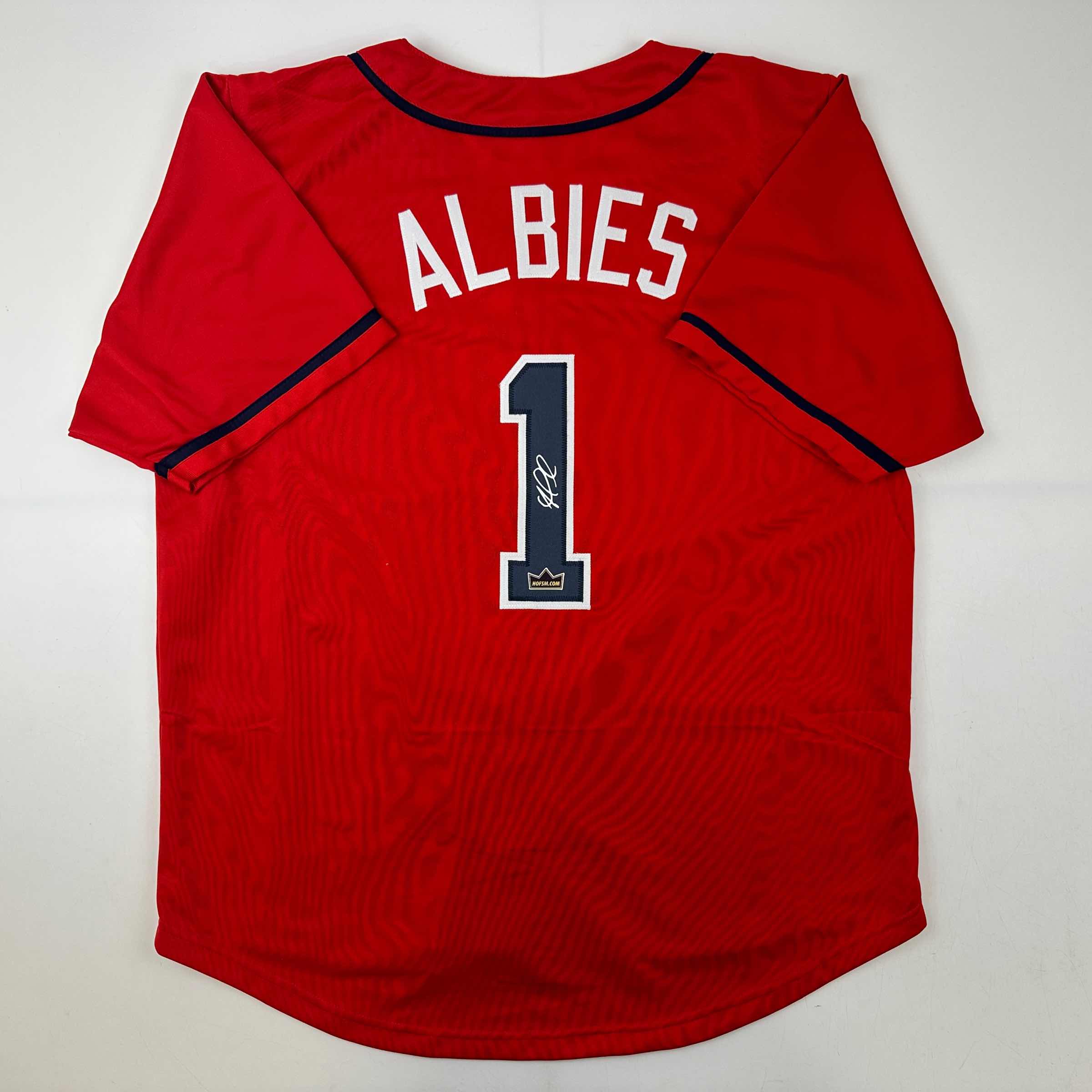 Facsimile Autographed Ozzie Albies Atlanta Red Reprint Laser Auto Baseball Jersey Size Men's XL