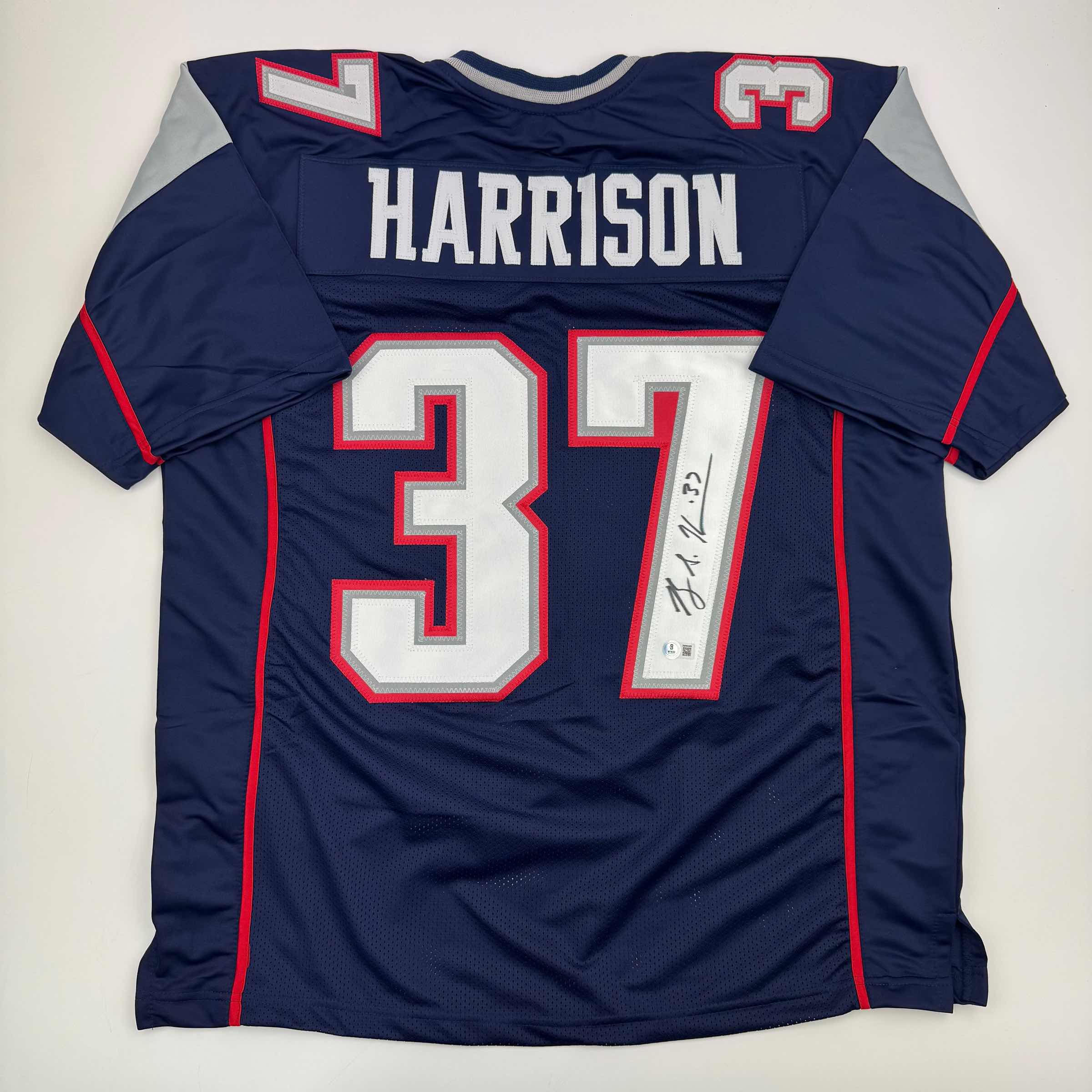 Autographed/Signed Rodney Harrison New England Blue Football Jersey Beckett BAS COA