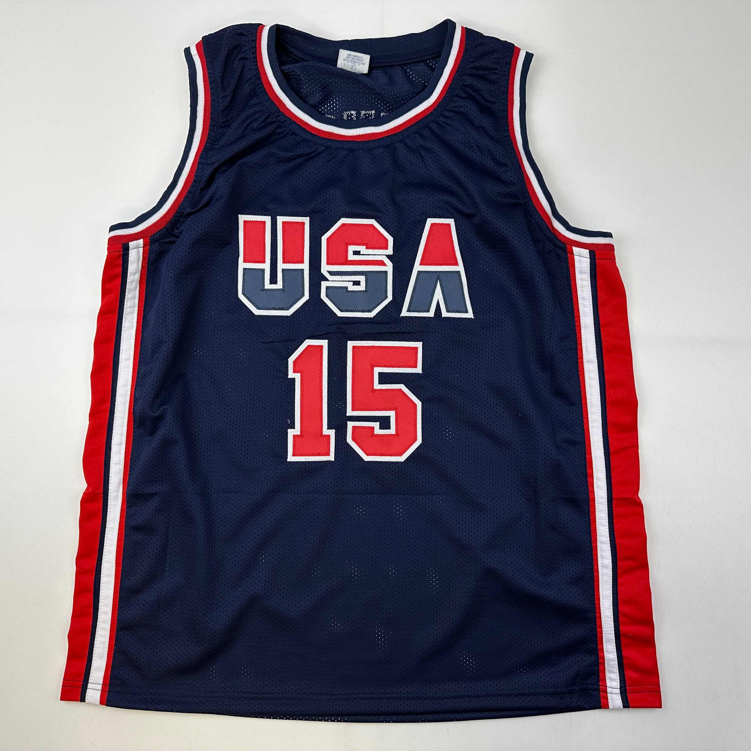 Facsimile Autographed Earvin Magic Johnson United States Team USA Olympics Blue Reprint Laser Auto Basketball Jersey Size Men's XL