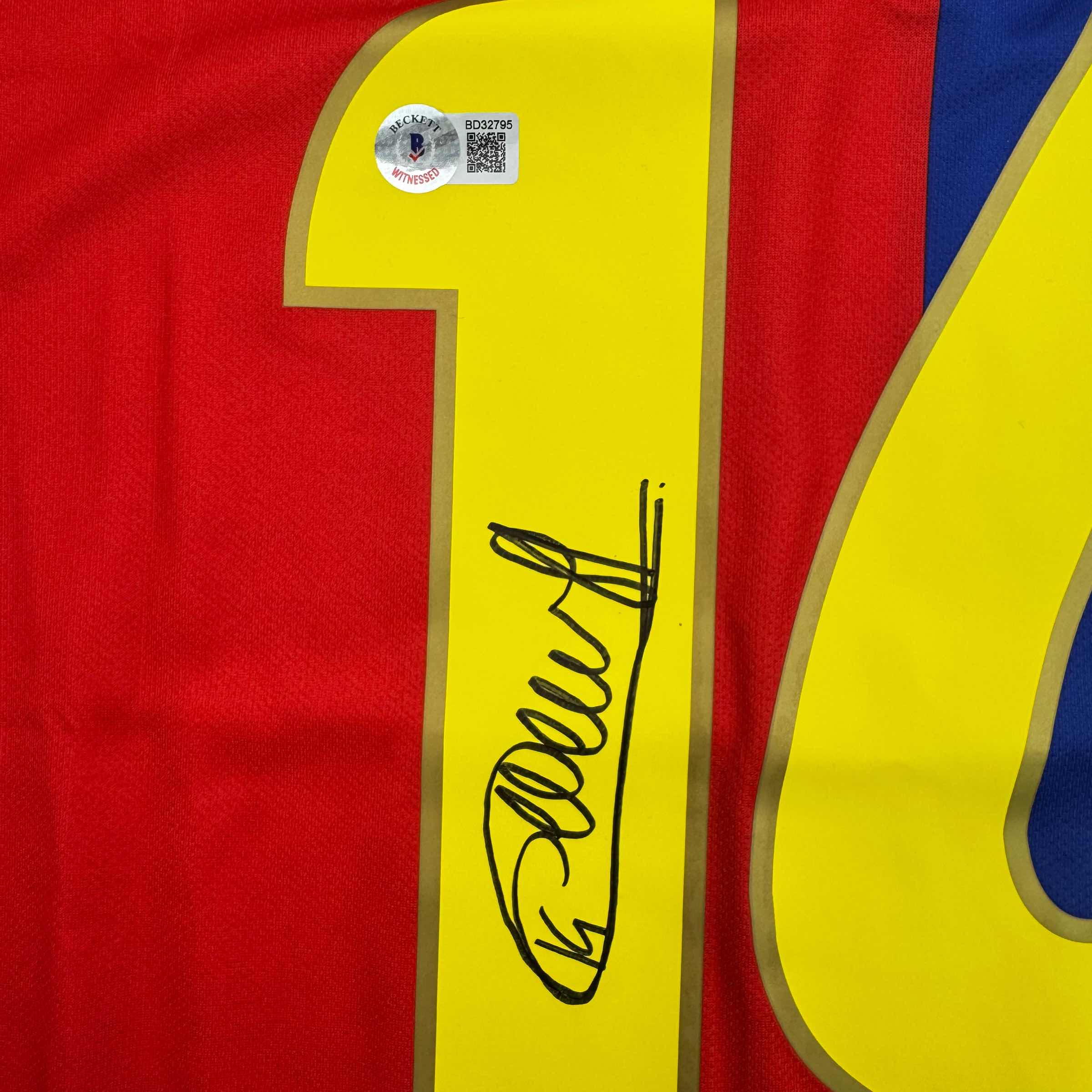 Autographed/Signed Thierry Henry FC Barcelona Blue Soccer Jersey Beckett BAS COA