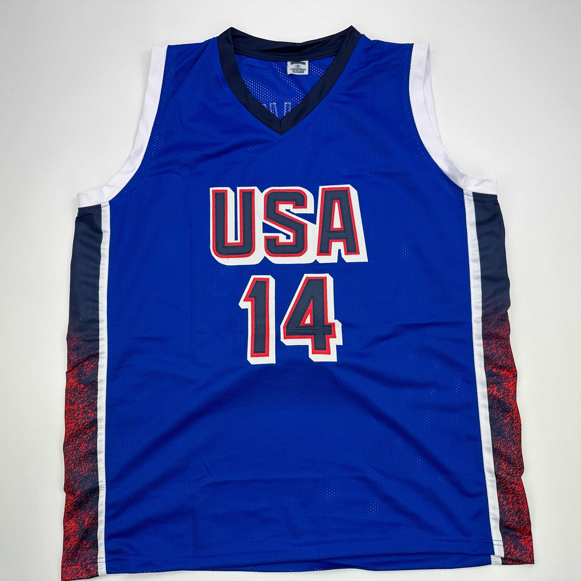 Facsimile Autographed Anthony Davis 2024 United States Team USA Blue Reprint Laser Auto Basketball Jersey Size Men's XL