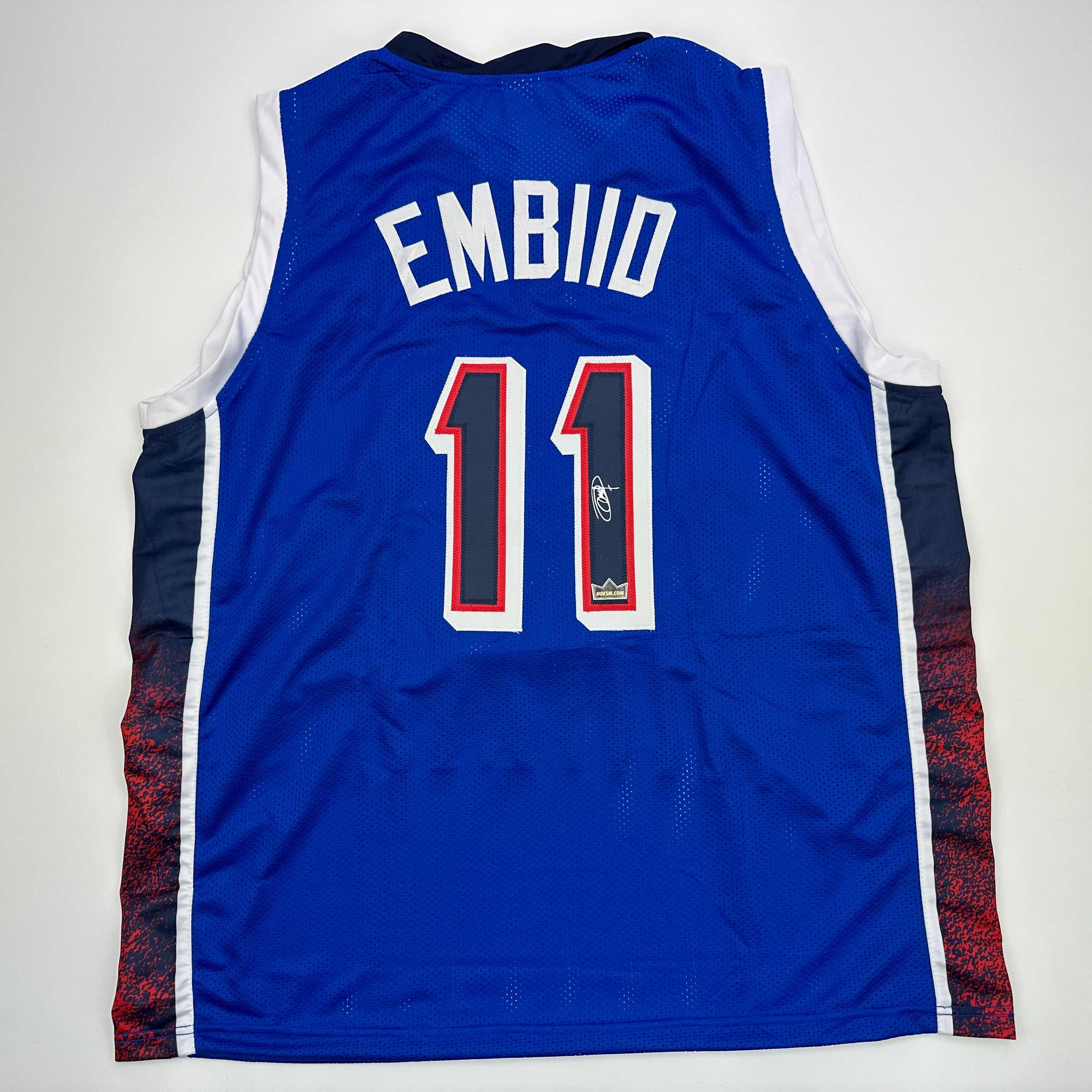Facsimile Autographed Joel Embiid 2024 United States Team USA Blue Reprint Laser Auto Basketball Jersey Size Men's XL