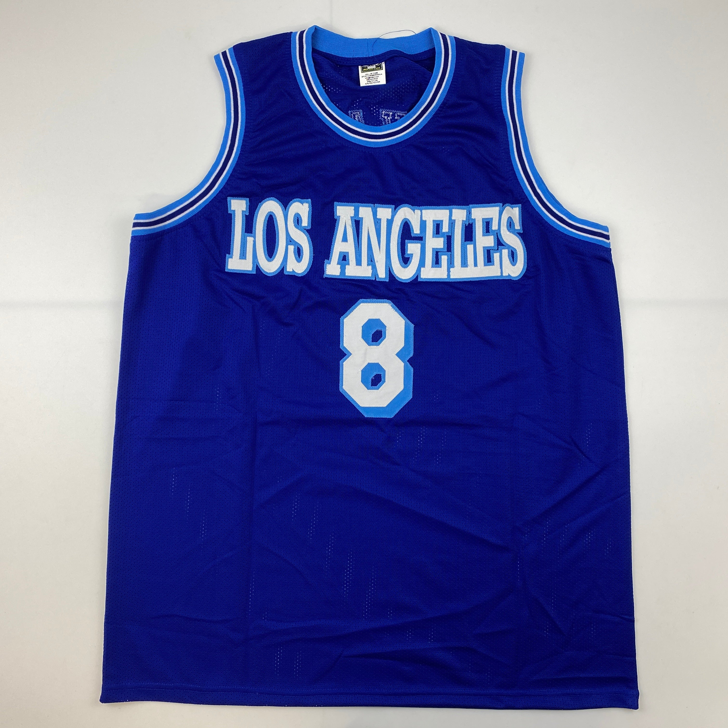 Facsimile Autographed Kobe Bryant #8 Los Angeles LA Retro Blue Reprint Laser Auto Basketball Jersey Size Men's XL