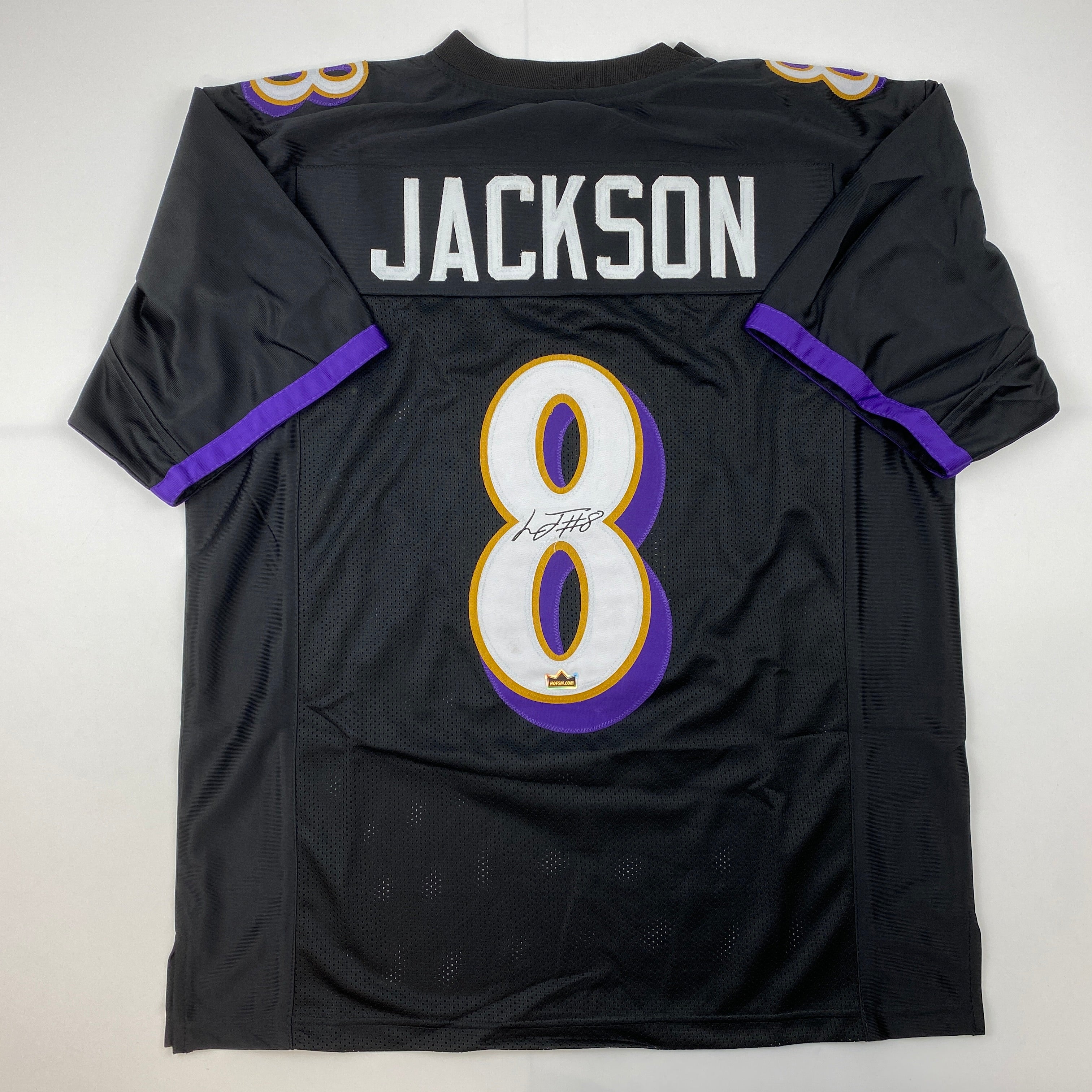 Facsimile Autographed Lamar Jackson Baltimore Black Reprint Laser Auto Football Jersey Size Men's XL