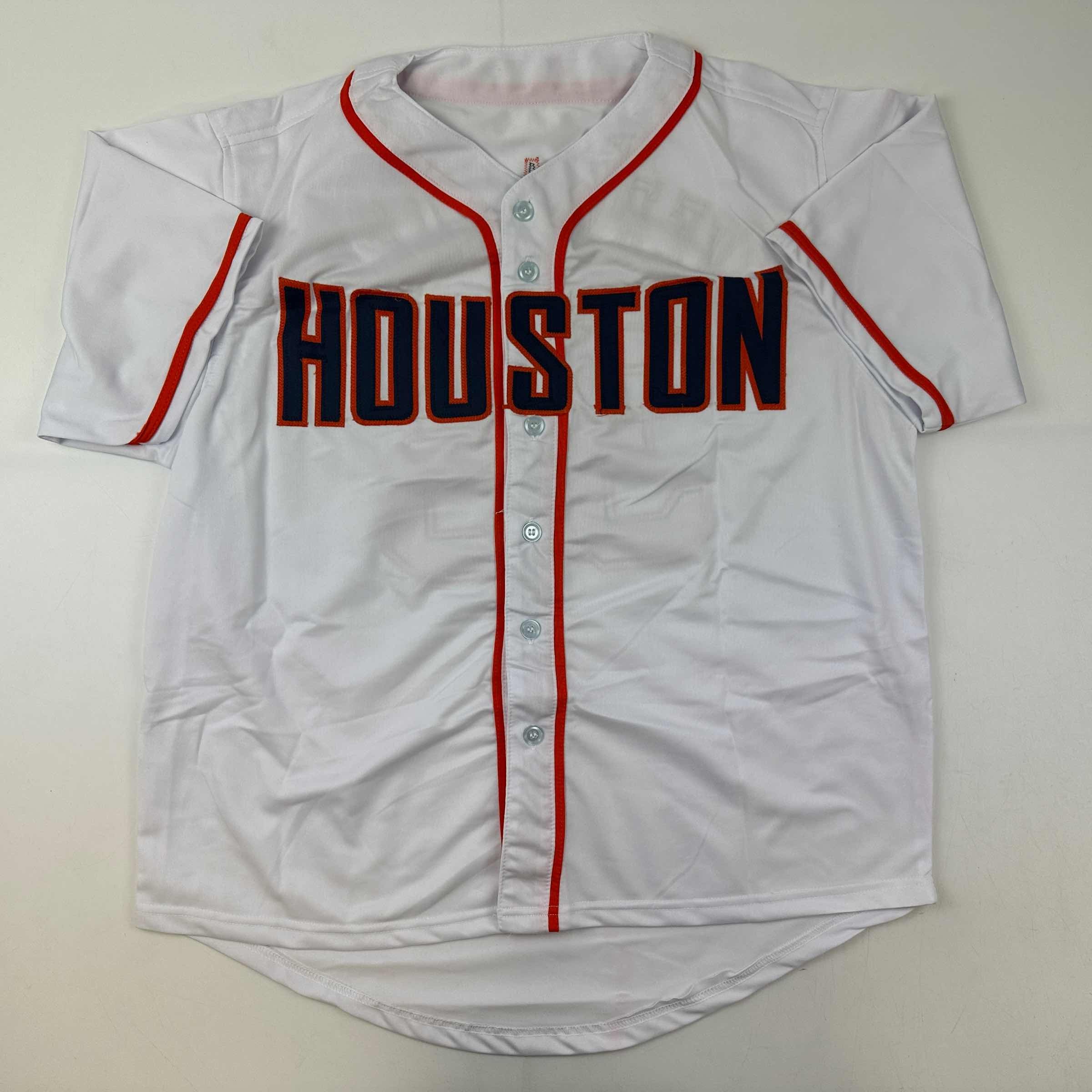 Facsimile Autographed Justin Verlander Houston White Reprint Laser Auto Baseball Jersey Size Men's XL