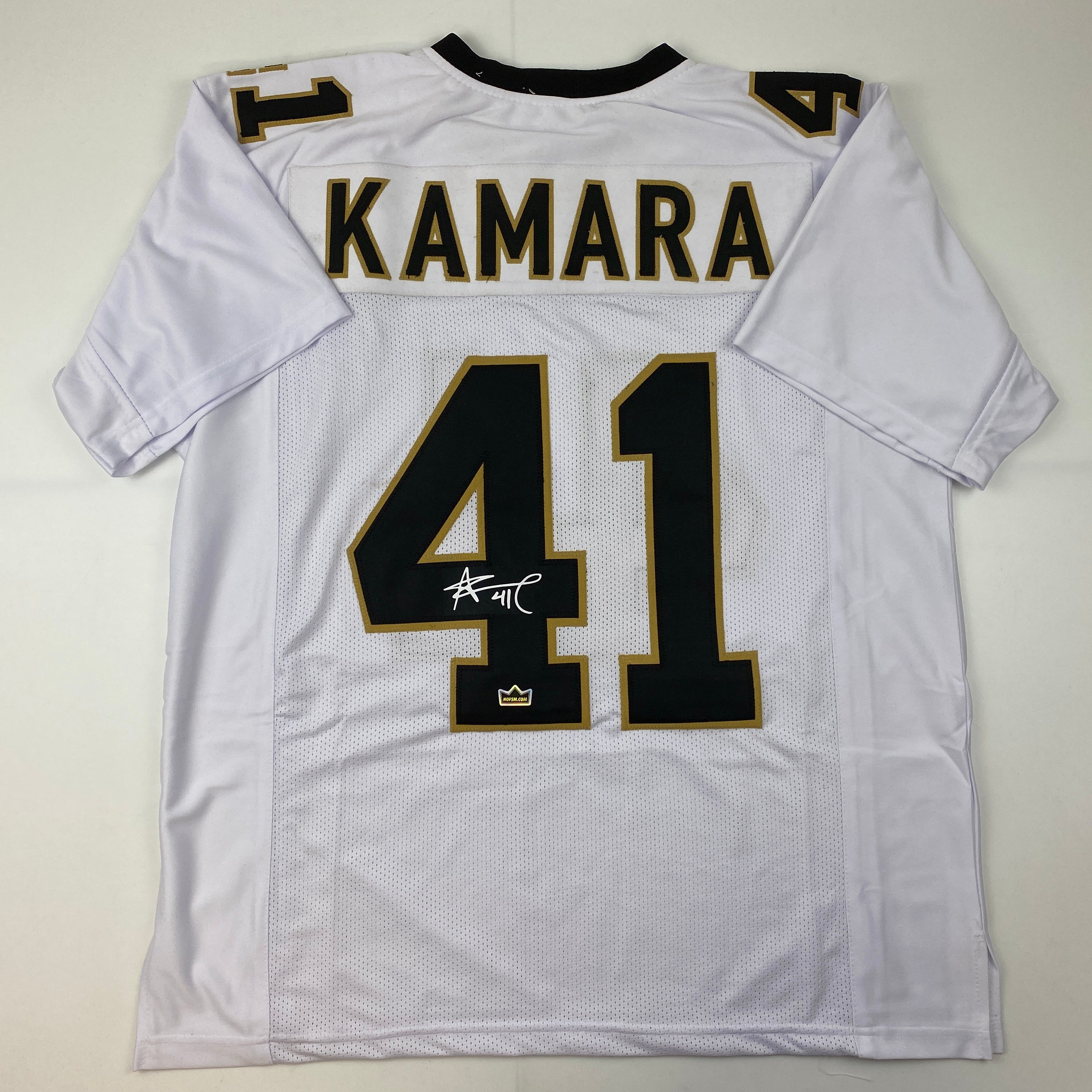 Facsimile Autographed Alvin Kamara New Orleans White Reprint Laser Auto Football Jersey Size Men's XL